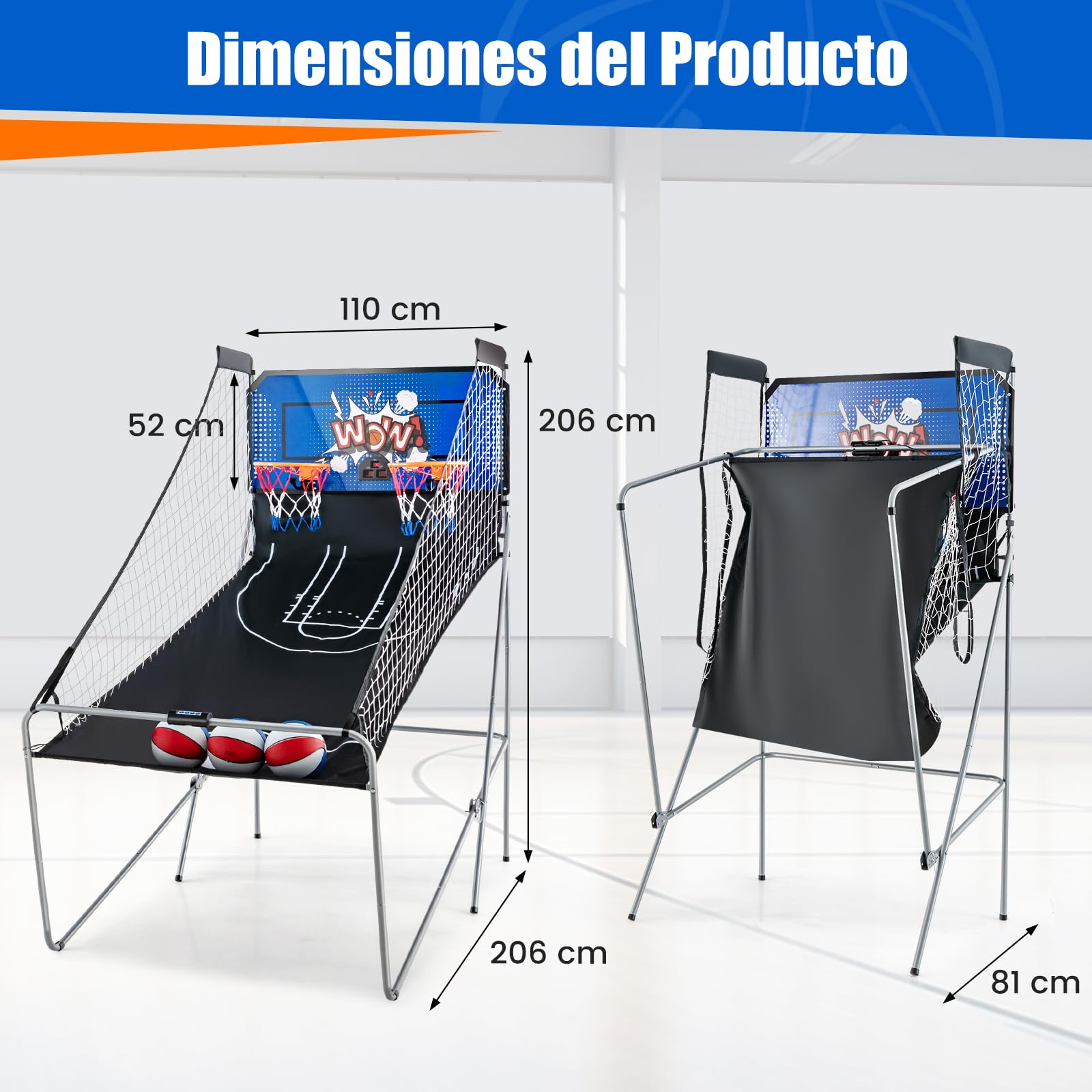GOPLUS Canasta de Baloncesto Plegable con 8 Modos (Wow,Azul)