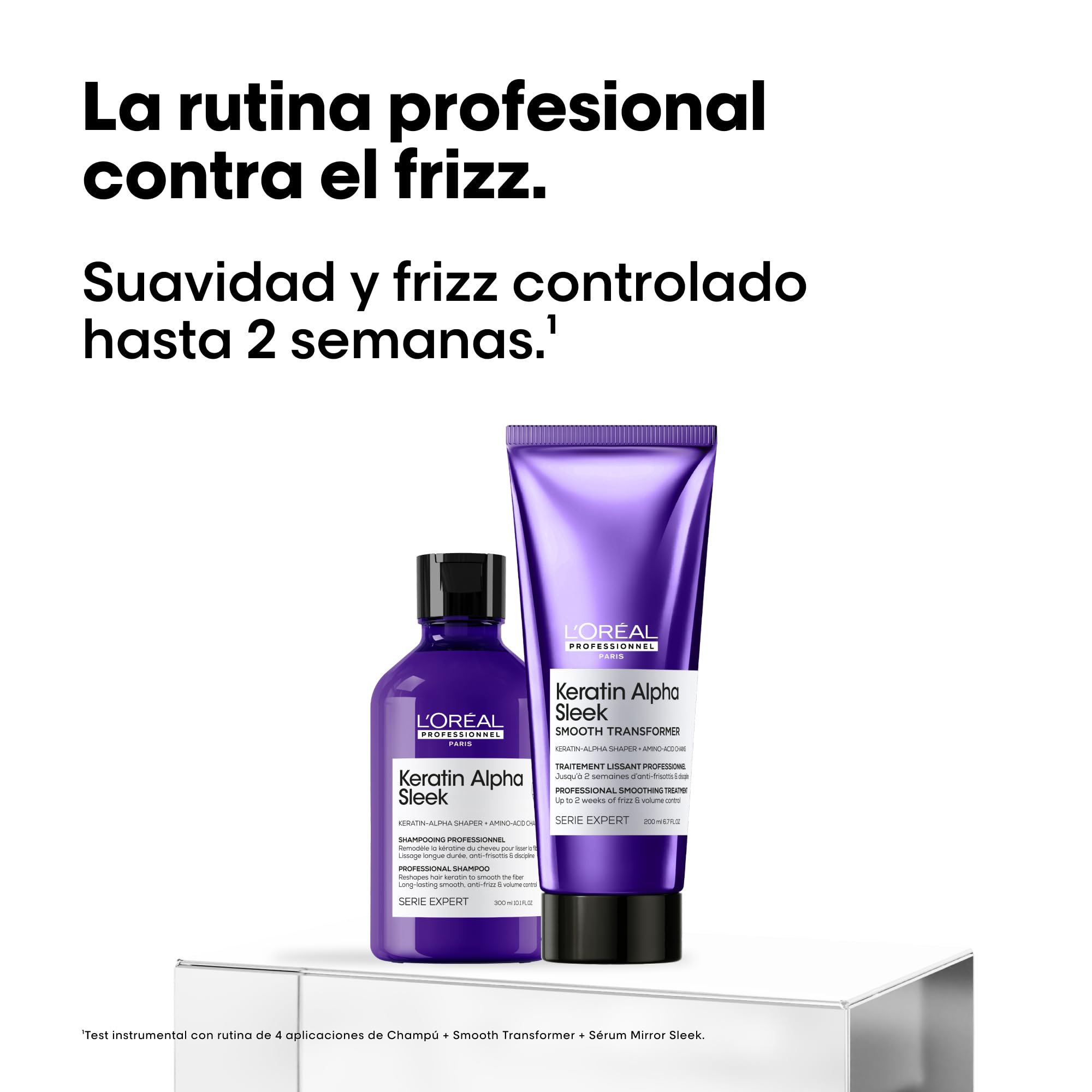 Bundle of L’Oréal Professionnel, Champú Sin Sulfatos Keratin Alpha Sleek+ L’Oréal Professionnel, Smooth Transformer Keratin Alpha Sleek, Tratamiento Profesional Progresivo Anti-Frizz
