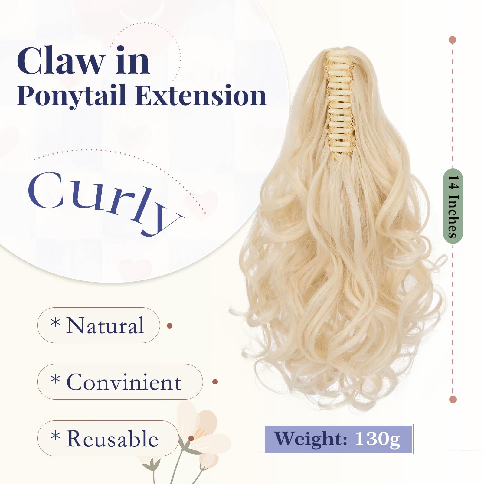 TESS Claw On Ponytail Extension Matte Material 14 Inch/37cm Curly Wavy Clip In Pony tail Synthetic Hairpiece - Image 2