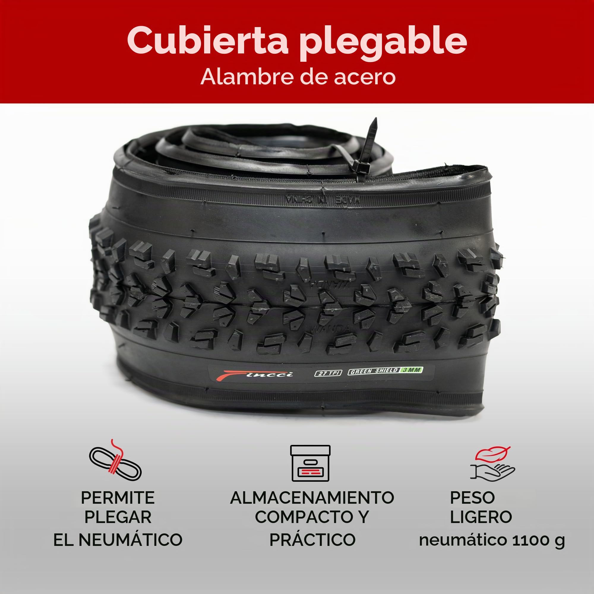 Fincci Cubiertas para MTB 26x1.95 ETRTO 52-559 Plegables Antipinchazos 3mm (Pack 2)