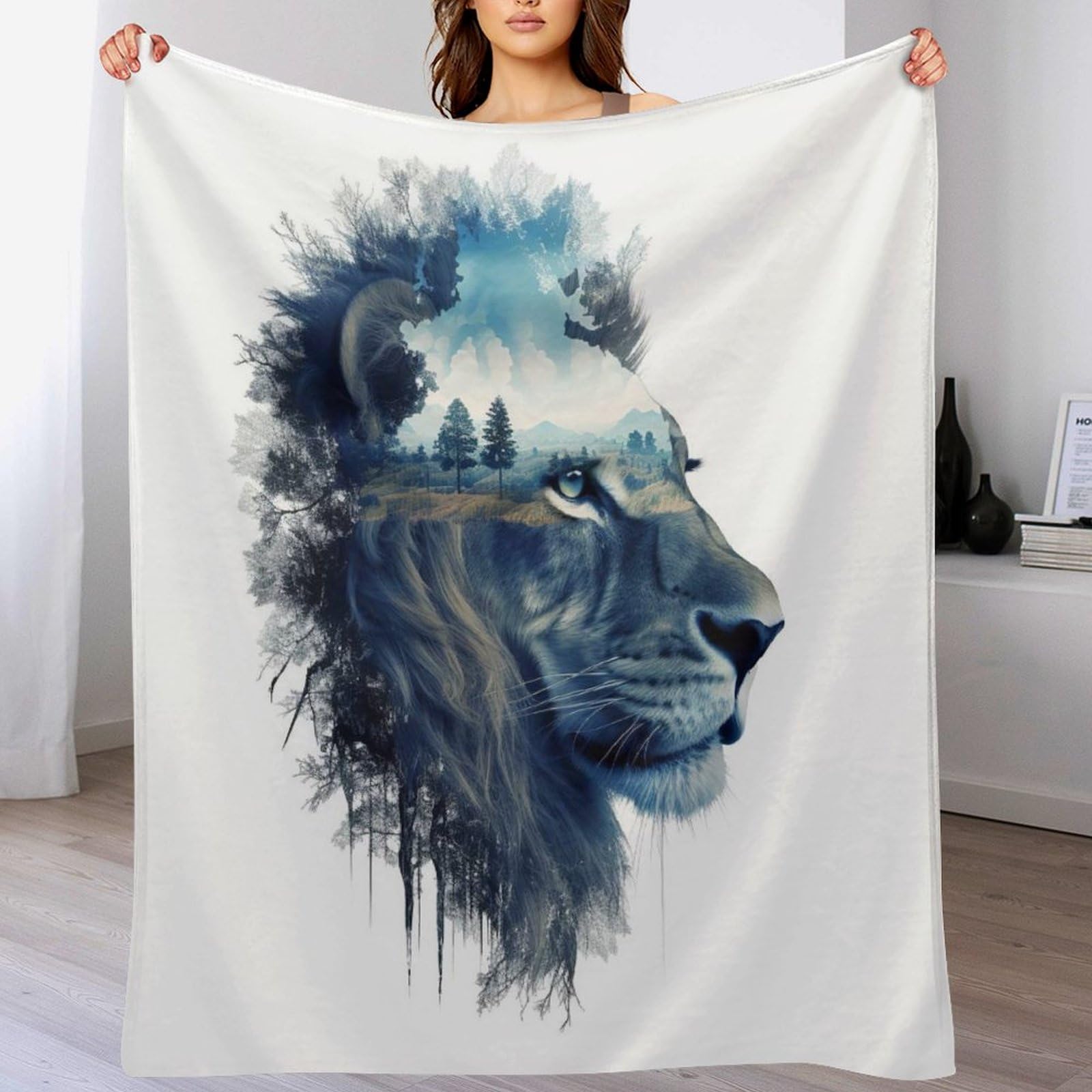 Couverture lion en flannel lavable finis les plaids rêches