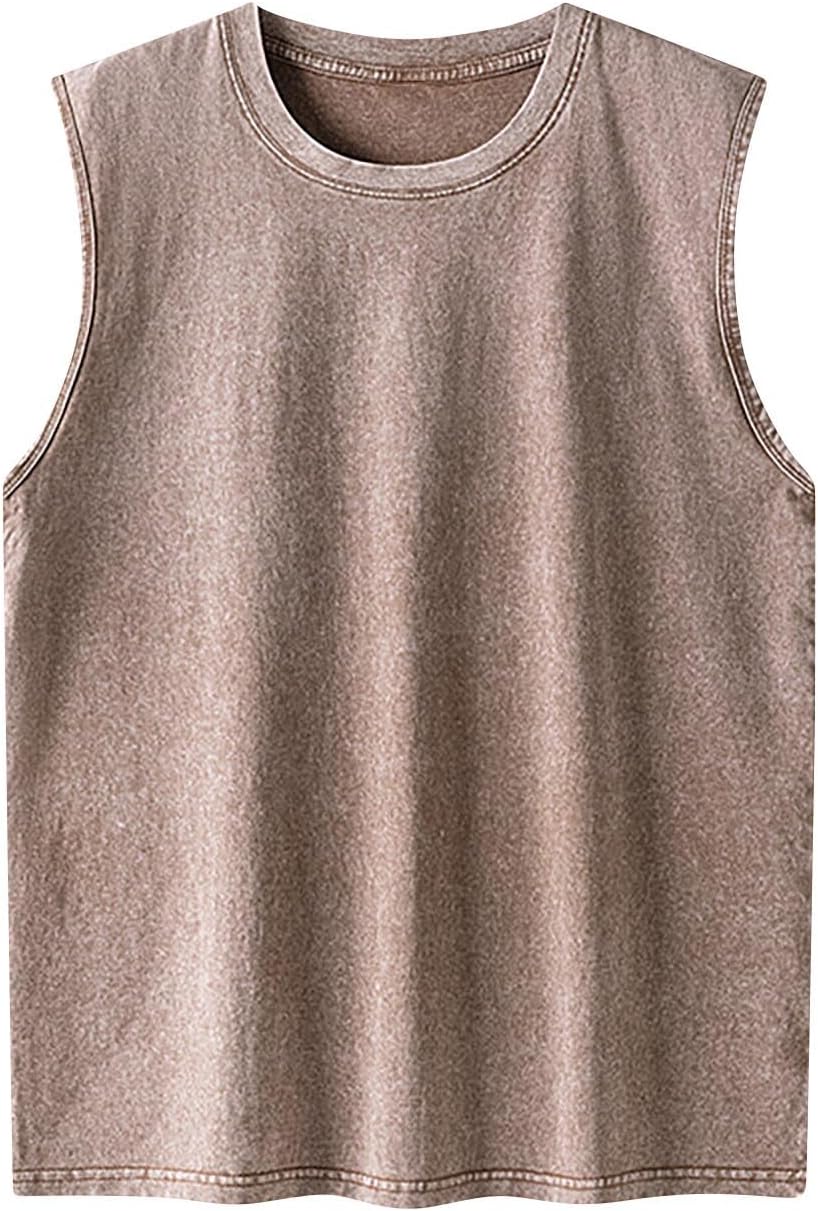 Men's Tank Tops Sleeveless Muscle Shirts Cotton Acid Wash Loose Fit Workout Tanks Tees Retro Distressed Y2K Streetwear