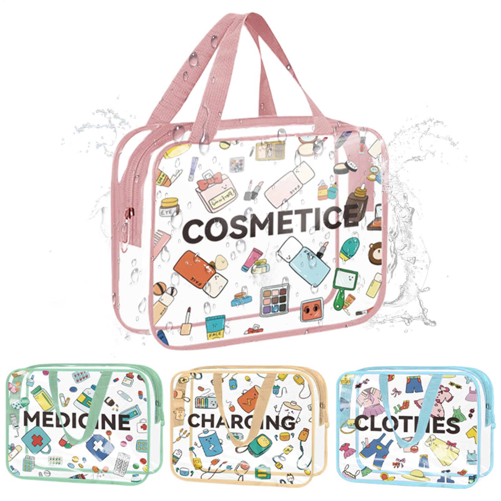 Clear Travel Bags, Waterproof Zipper Case, Toiletry Bag Set with 4 Pieces, Makeup Organizer with Transparent Design, Travel Accessories, Storage Kit Use for Women Girls Skincare Cosmetics Luggage