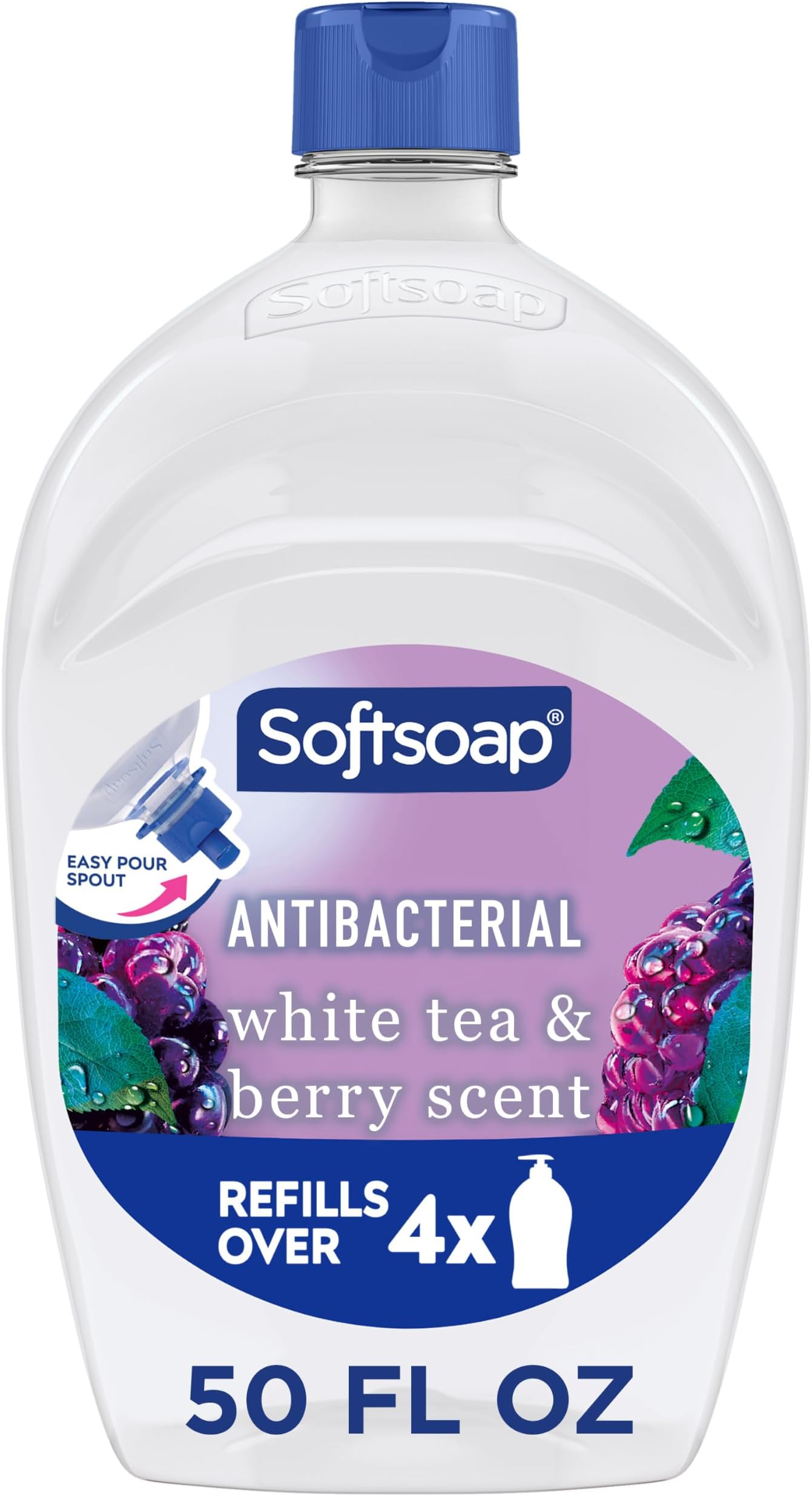 Softsoap Antibacterial Hand Soap Refill, White Tea & Berry Scent, 50 fl oz | Liquid, Paraben-Free, Phthalate-Free, Washes Away Germs, for Bathroom & Kitchen, Daily Handwashing, Gentle on Hands