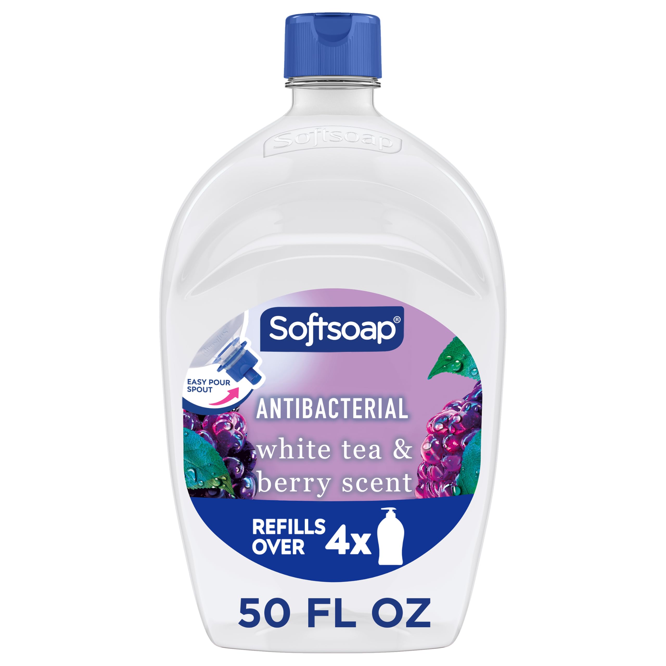 Softsoap Antibacterial Hand Soap Refill, White Tea & Berry Scent, 50 fl oz | Liquid, Paraben-Free, Phthalate-Free, Washes Away Germs, for Bathroom & Kitchen, Daily Handwashing, Gentle on Hands