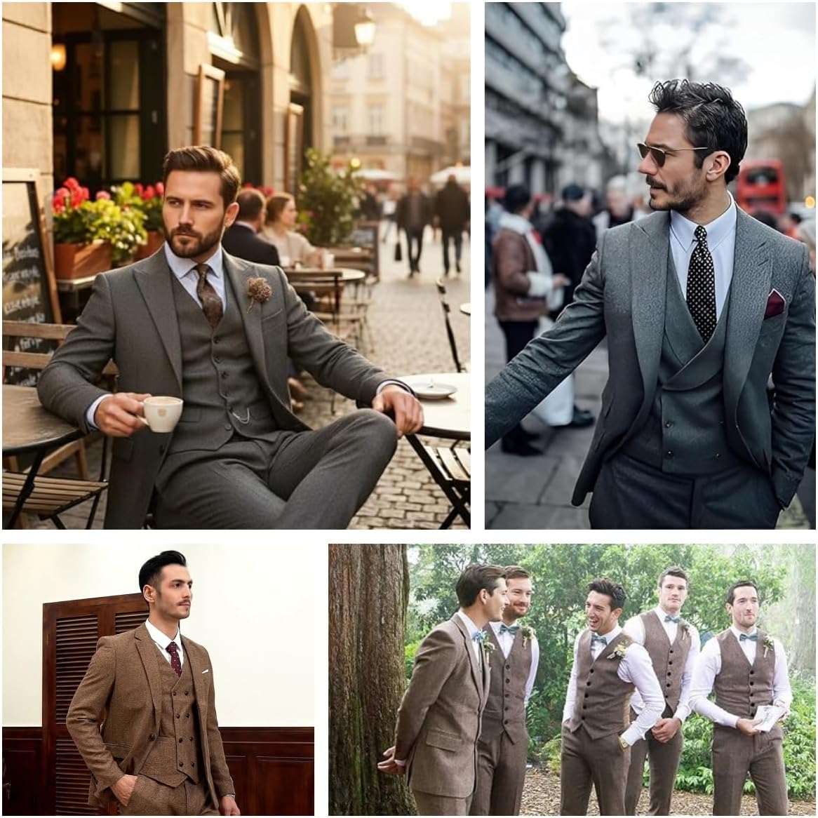 Men's Suits Retro Tweed Suits for Men 3 Piece Herringbone Suits for Wedding Prom Autumn Winter Jacket Vest Pants Sets - Image 7