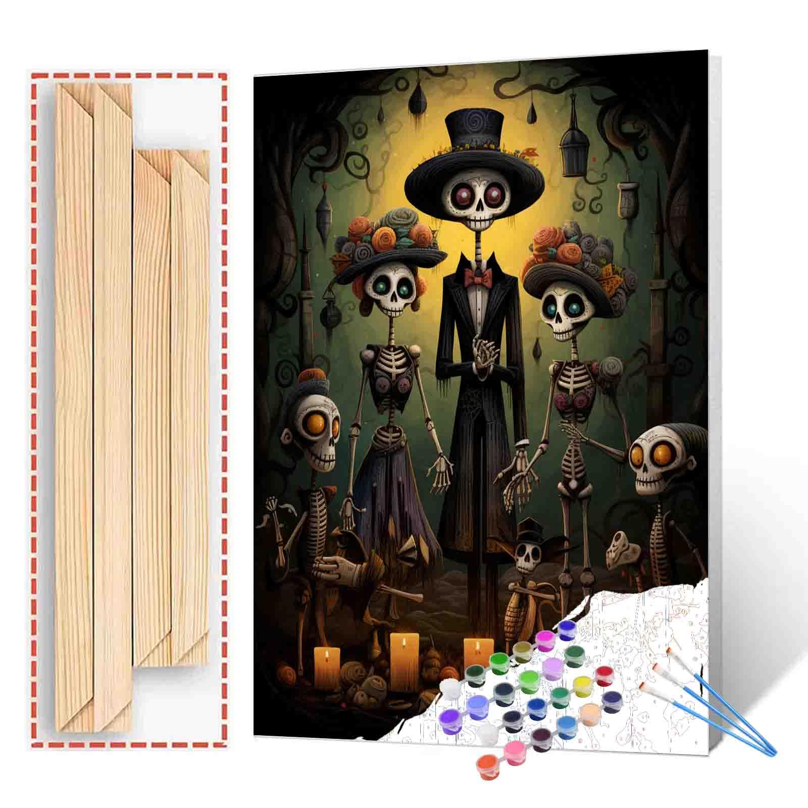 Aihonmin Peinture Par Numéros Tête De Mort Squelette 40,6x50,8 Cm - Kit Complet Toile Pinceaux Peintures, Idéal Débutants Adulte Enfant Décoration Gothique