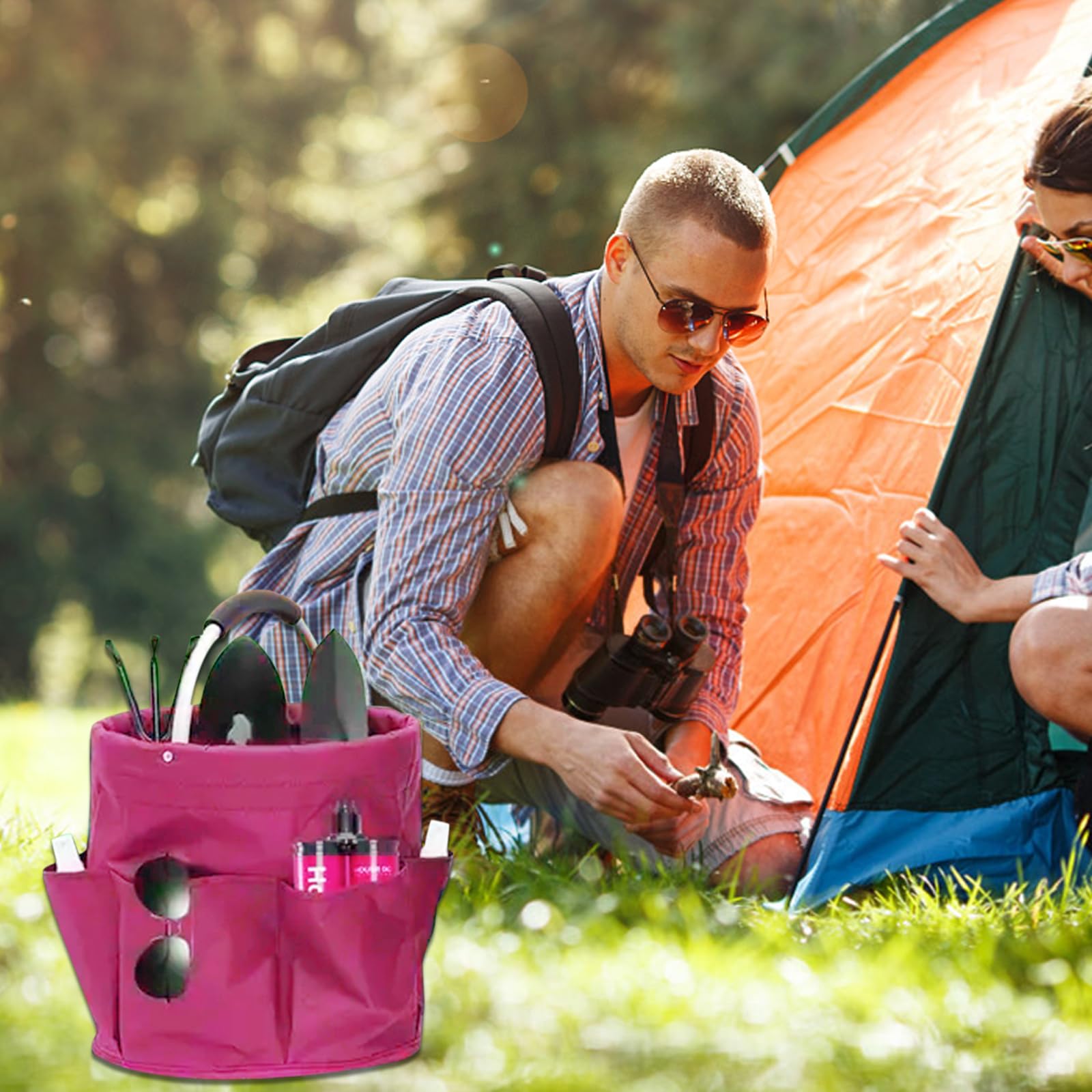 Universal-Reinigungs Caddy, Putzmittel Organizer, Faltbare Gartentasche Aufbewahrungsbox Gartenwerkzeuge Tasche, Putzmittel Organizer für Aufbewahrung im Badezimmer Reisen Gartenarbeit (Rosa)