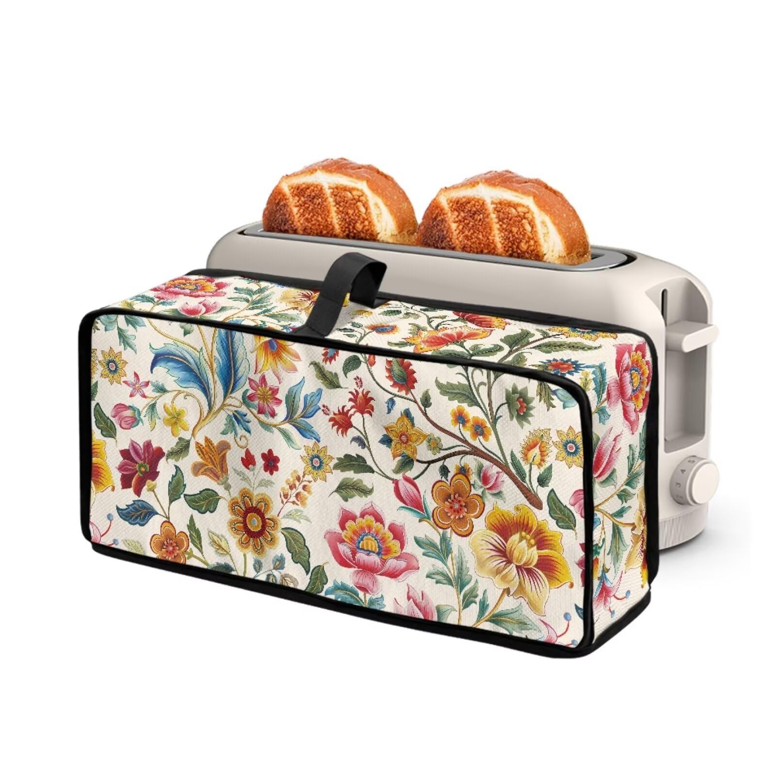 Funda para tostadora de 2 rebanadas, diseño floral colorido, delgado, fácil de plegar y transportar, resistente al calor, protector de electrodomésticos de cocina, lavable a máquina