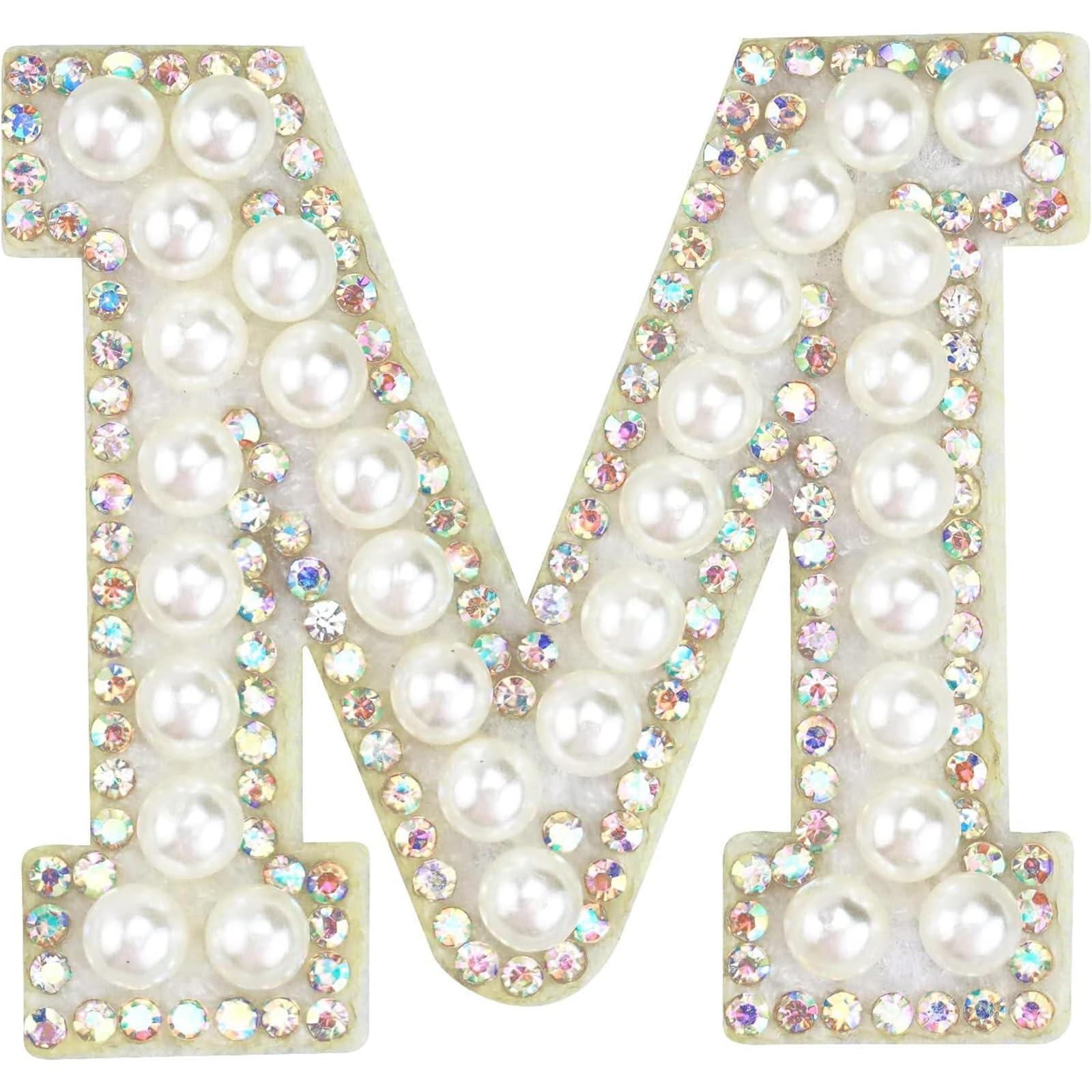 THE WHITE SHOP 26 PCS Letter Patches Chenille Letters Stickers, A-Z Sew Decorative Letter Patch Glitter Alphabet Applique Rhinestone Pearl for Clothes, Bags, Hat, Phone Case, DIY Accesso