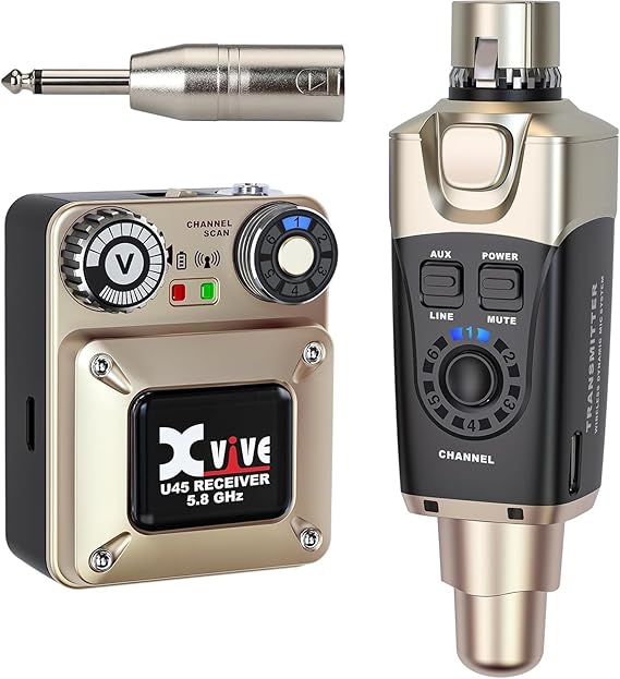 Xvive U45 Wireless in Ear Monitor System 5.8ghz IEM System Transmitter and bodypack Receiver for Studio, Band Rehearsal, Live Performance, Channel Scan Mode