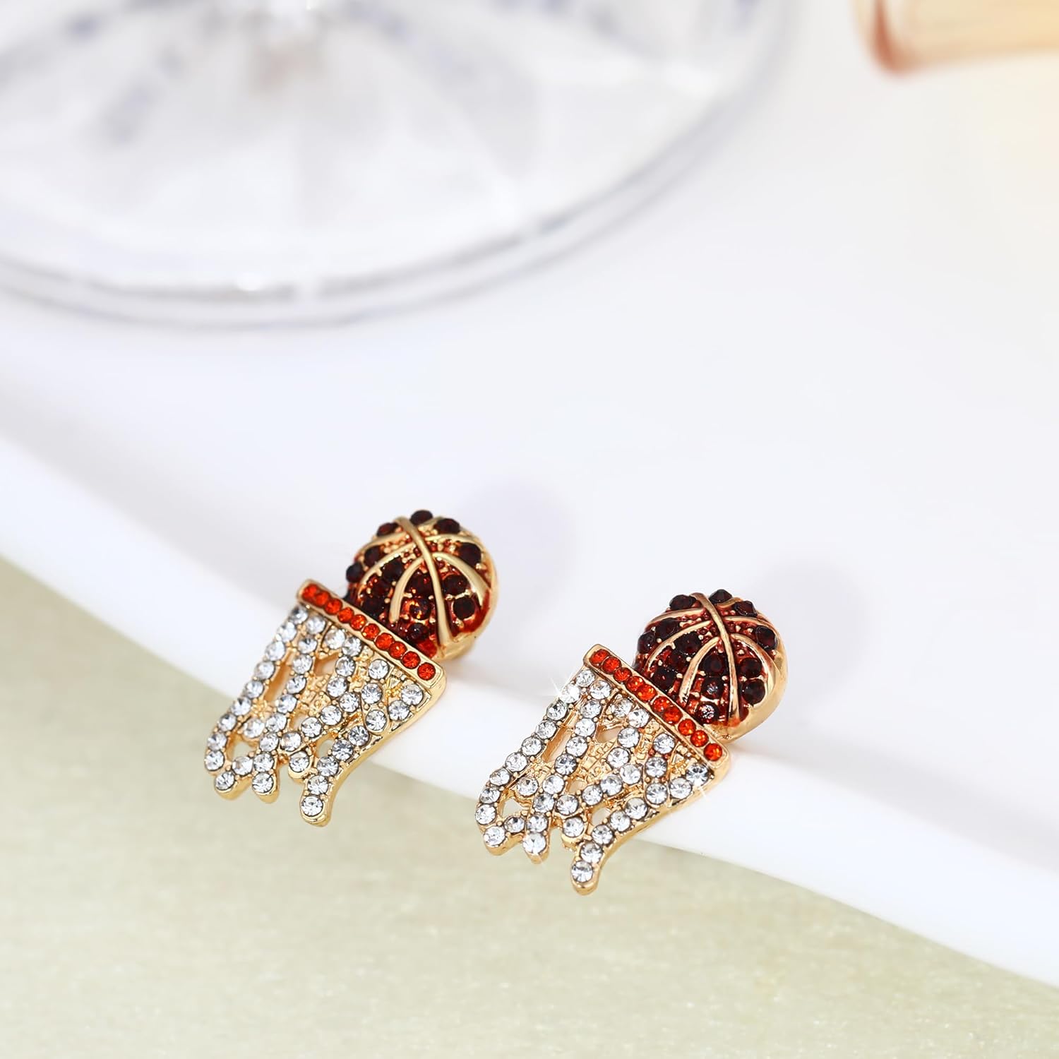 Rhinestone Earrings for Women,Football,Surfing,Tennis Ball,Pickleball,Golf,Basketball Sports Stud Earrings Trendy Dainty Gold Y2K earrings Jewelry for Mom Mama Lucky Charm Game Day Rugby - Image 7