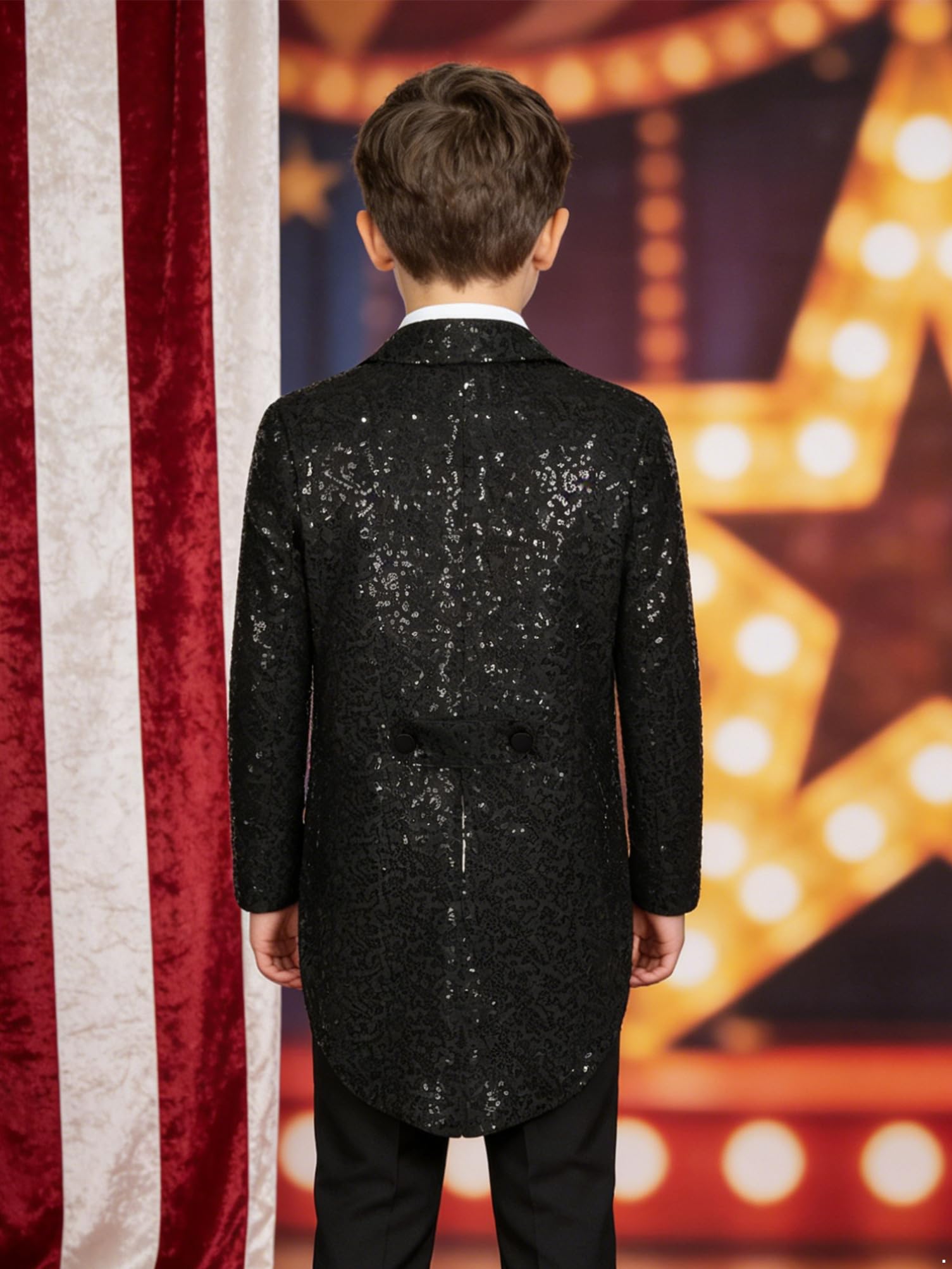Aislor Veste Pailletté Garçon Costume Smoking Mariage Soirée Fête Enfant Manteau Gentilhomme Formel Blouse Tailcoat Queue de Pie Cirque Danse Spectacle Performance