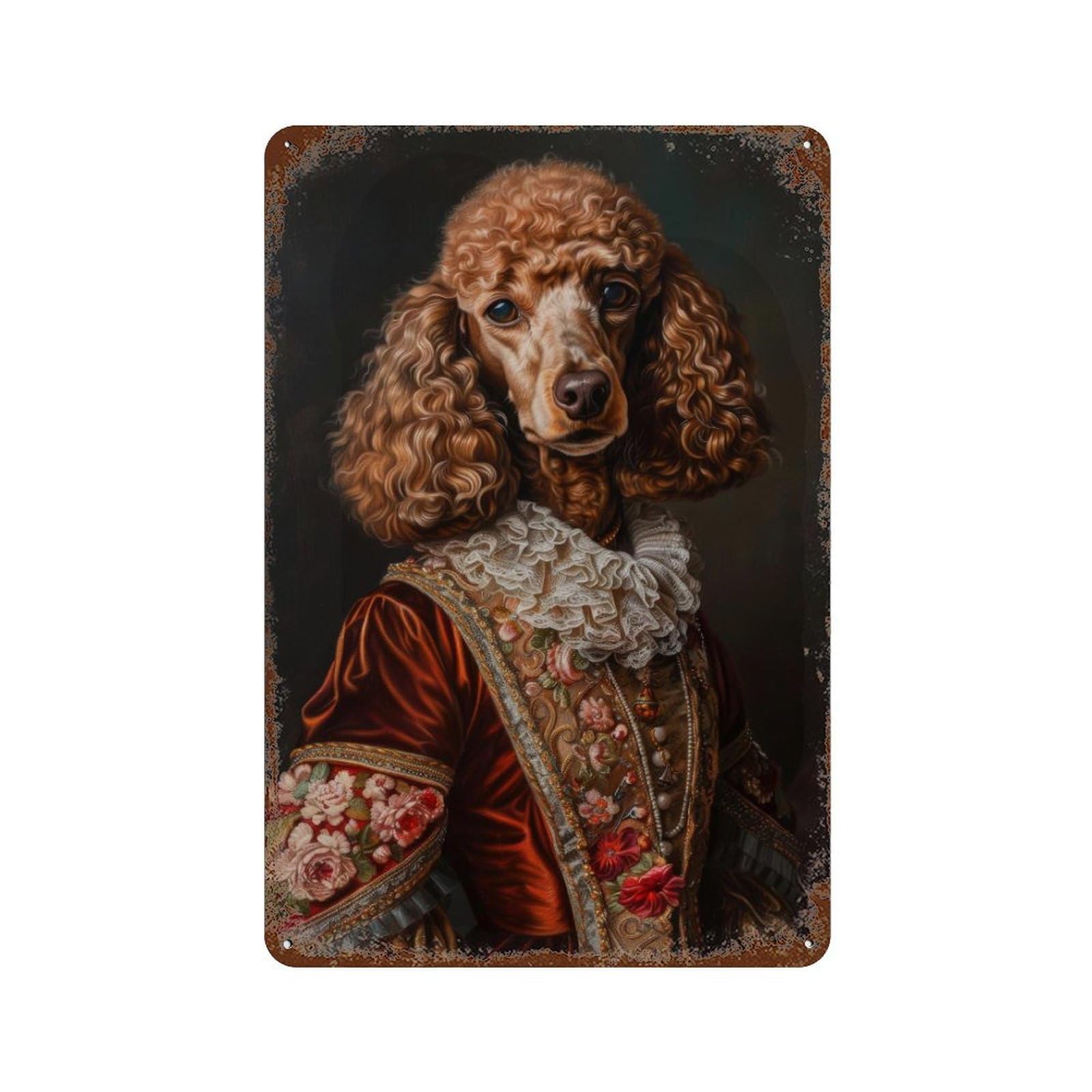 Gothic Poodle Aristocrat Dark Academia Antique Dog Portrait Victorian Era Rustic Vintage Wall Decor Art Metal Tin Poster Modern Home Decor Art Home Bar Shop Decorations Vintage Sign 30x20cm