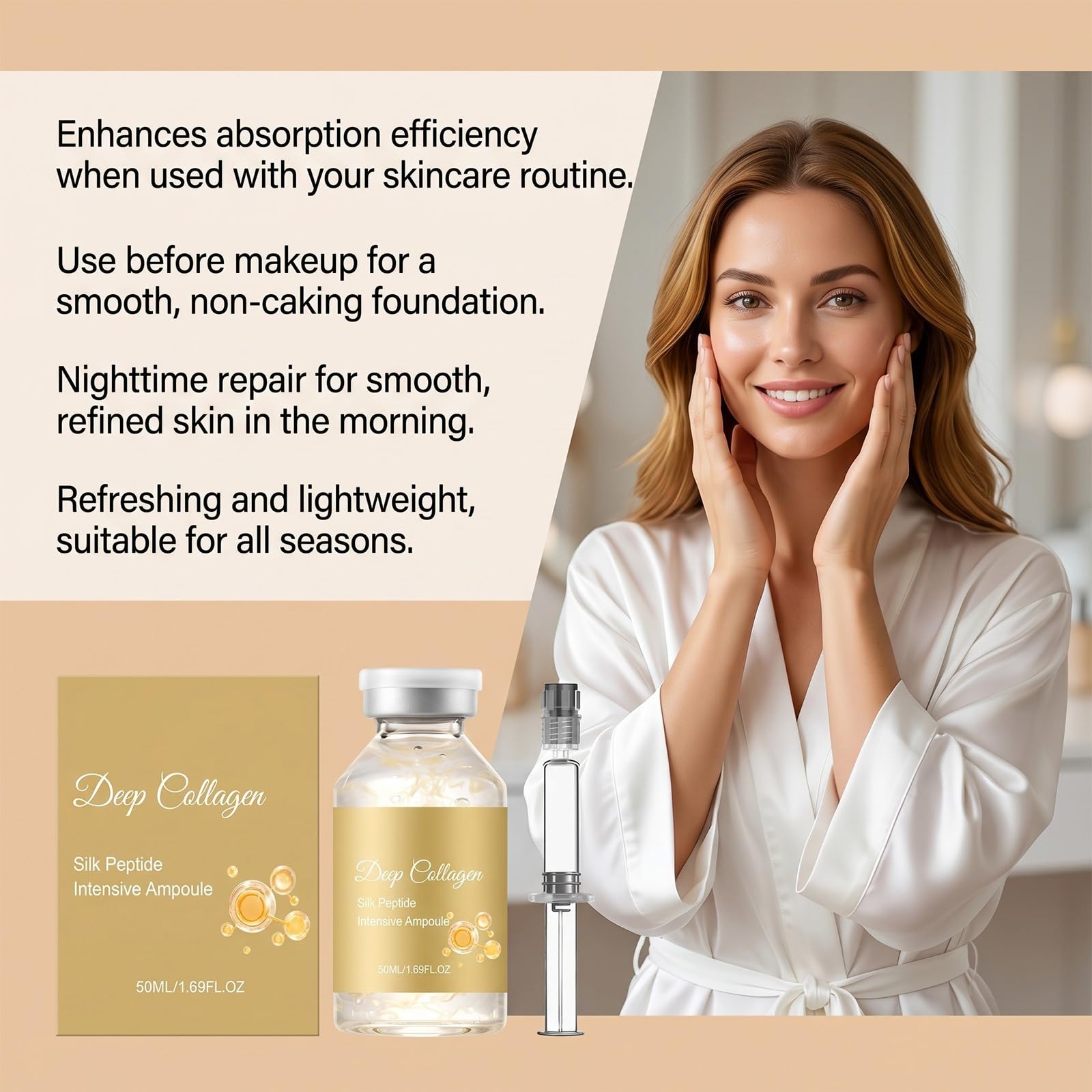 Sérum Visage Effet Tenseur, Peptides de Soie et Collagène, Serum 50ml