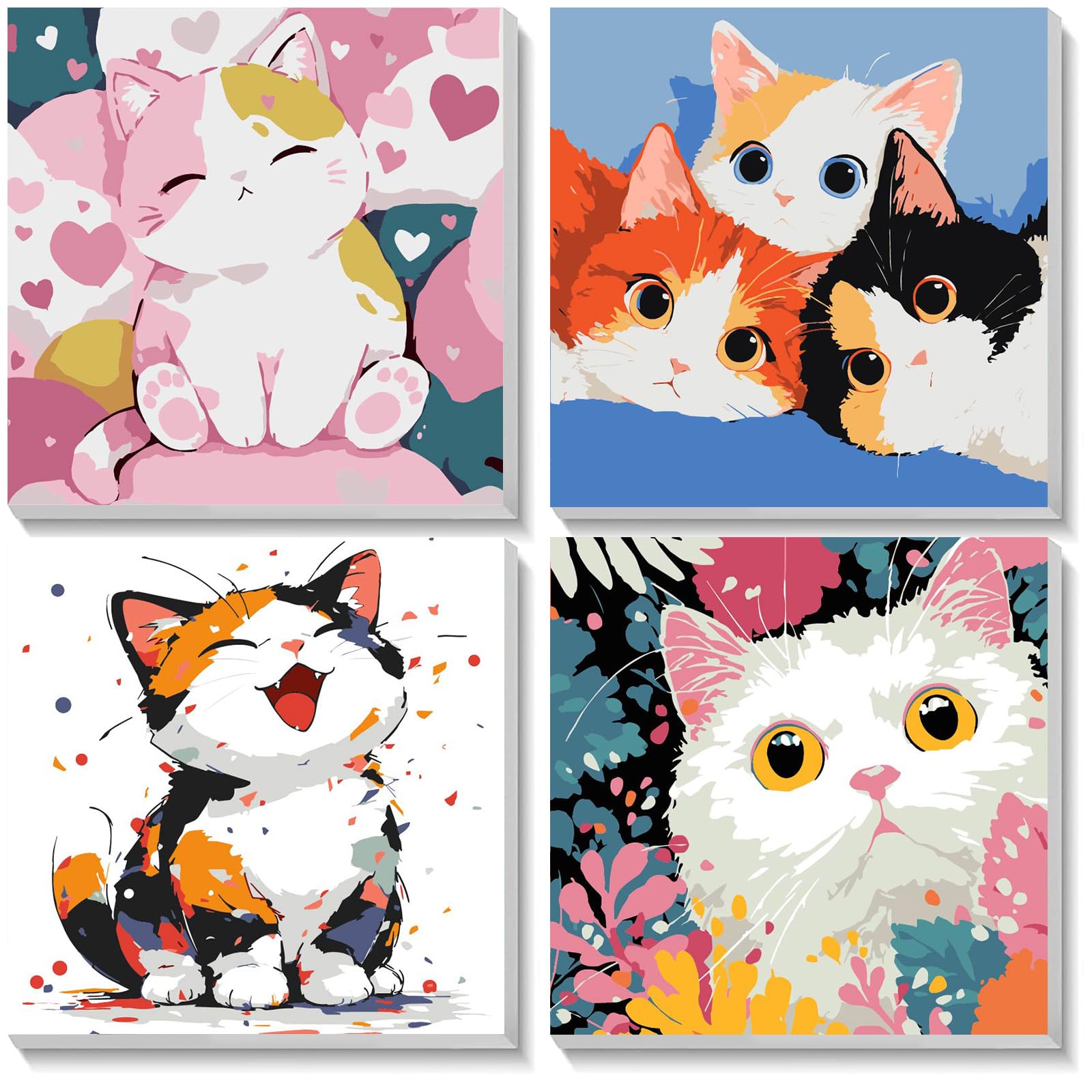 Pack De 4 Kits De Pintura Por Números Para Niños, Con Marcos De Madera De 20x20 Cm, Ideal Para Regalar Y Decorar Habitaciones