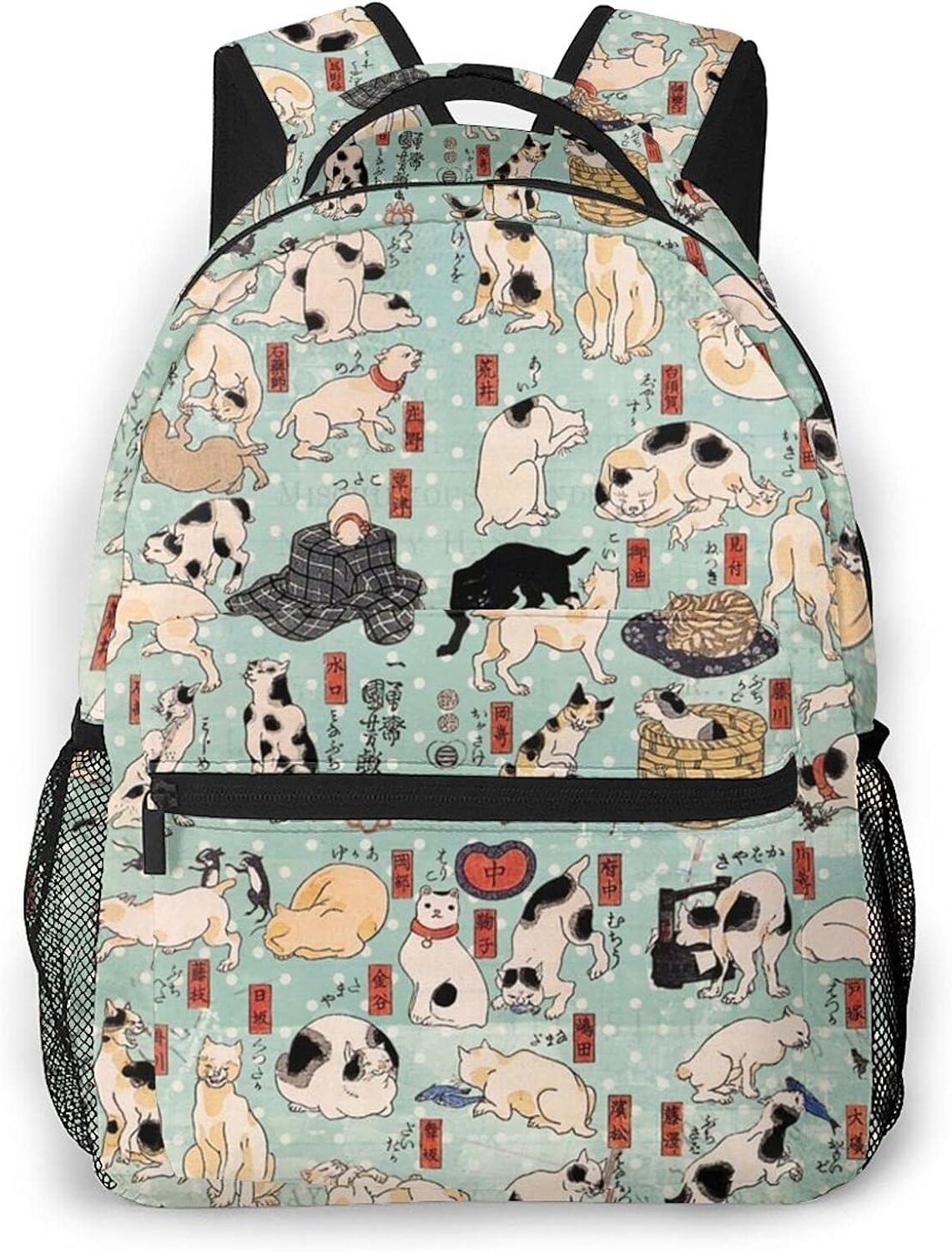 リュック リュックサック バックパック パソコン キャンバス 防水 撥水加工 2層式 軽量 収納力 大容量 Pc収納 多機能 耐衝撃 通学 旅行 スポーツ 大人 通勤 高校生 大学生 キッズ 男女兼用 人気 かわいい おしゃれ レディース メンズ 浮世絵 猫 ネコ