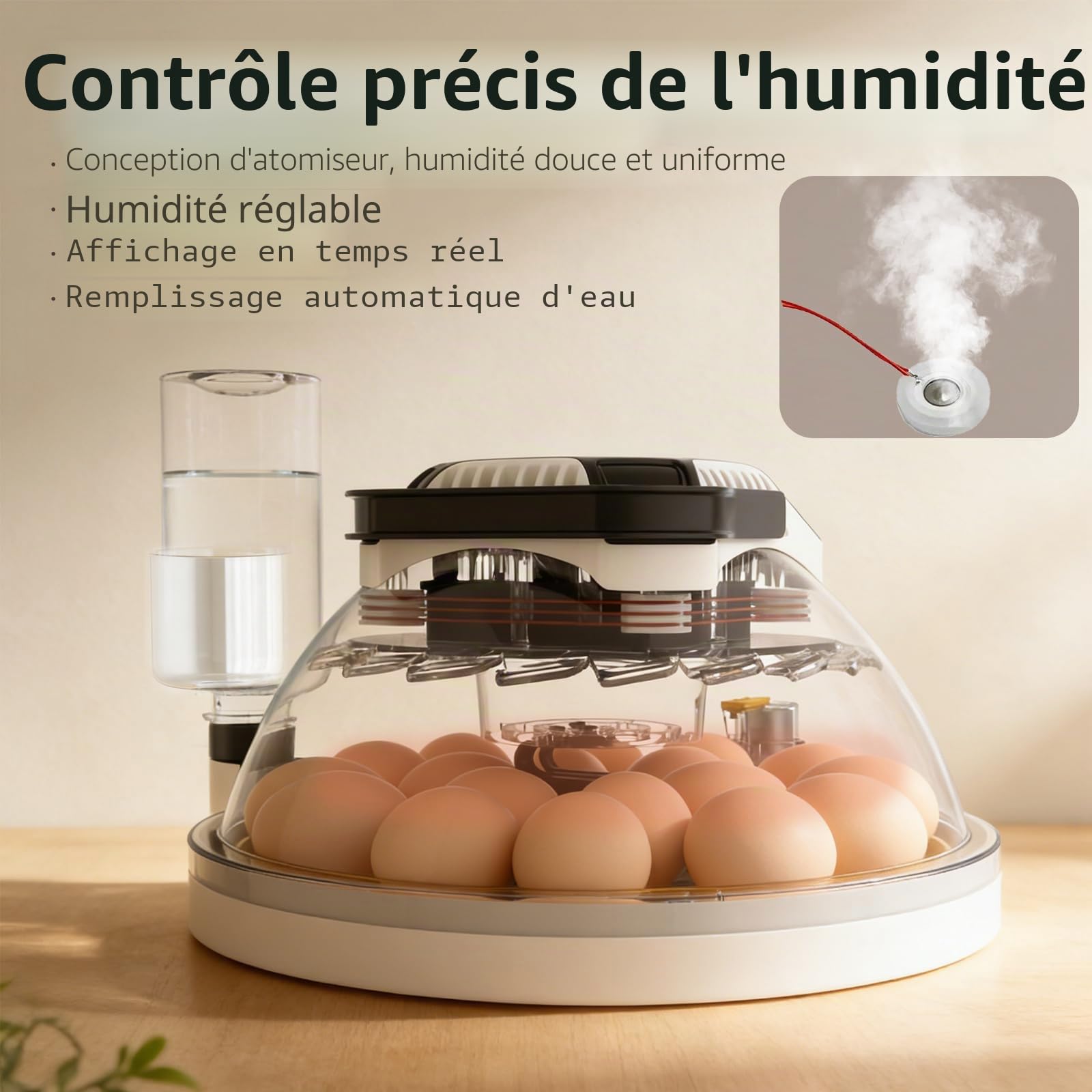 Couveuse Oeuf Automatique 18 Œufs Incubateur oeuf Brumisation auto remplissage Contrôle auto humidité température uniforme Retournement Œufs Auto poule canard oie caille