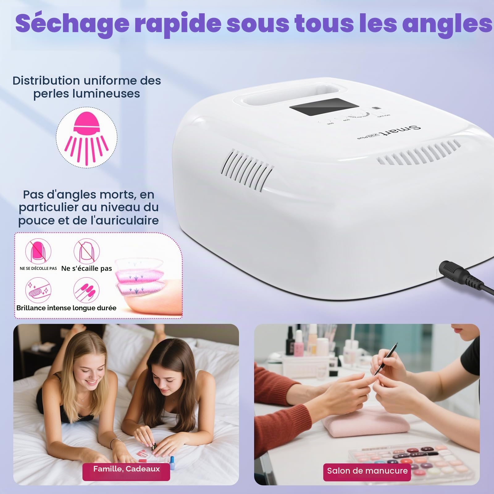 NAILGIRLS Lampe UV LED Ongles sans fil Rechargeable, 60W Lampe UV Gel avec Réflecteur en Métal, Portable Séchoirs à Ongles, Professionnelle Pour Ongles, LED Ongle pour Salon