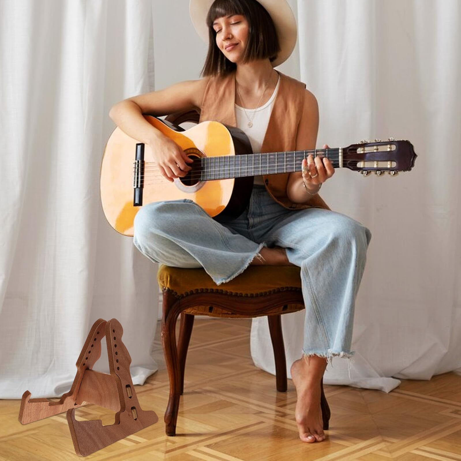 Holz Gitarrenständer für Akustikgitarren mit Vertikalem Design, Braun