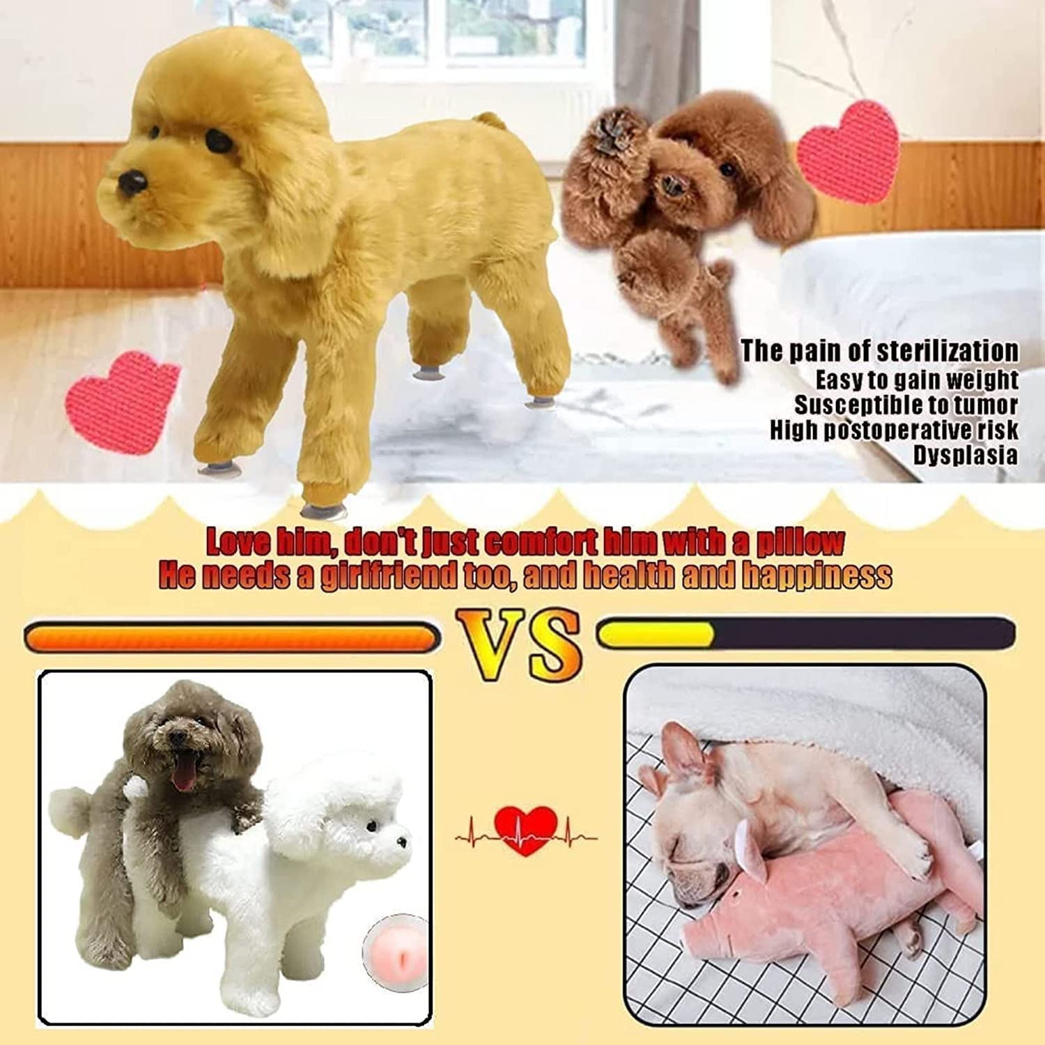 Männlicher Hund Paarungsspielzeug Silikon-Simulations-Begleittier Estrus Puppy Haustier Begleiter Spielzeug Plüsch Vent Hundespielzeug for Rüde Estrus Hund Bulldogge Teddy Hund