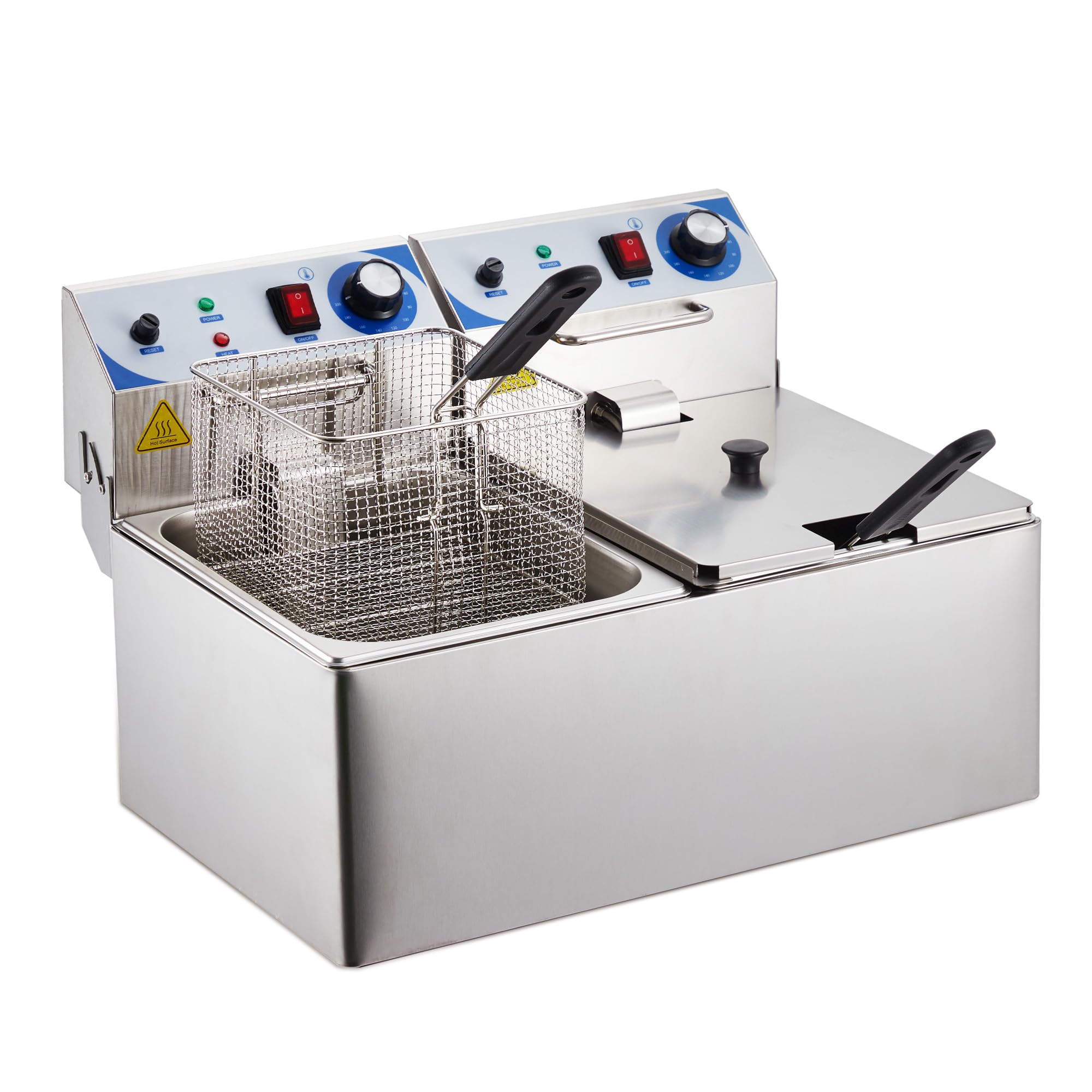 Freidora Profesional de 2 x 10 L - Freidora eléctrica de Doble Tanque para Pavos, Apta para restaurantes, con termostato Ajustable y Tapa extraíble - Resistente para Uso