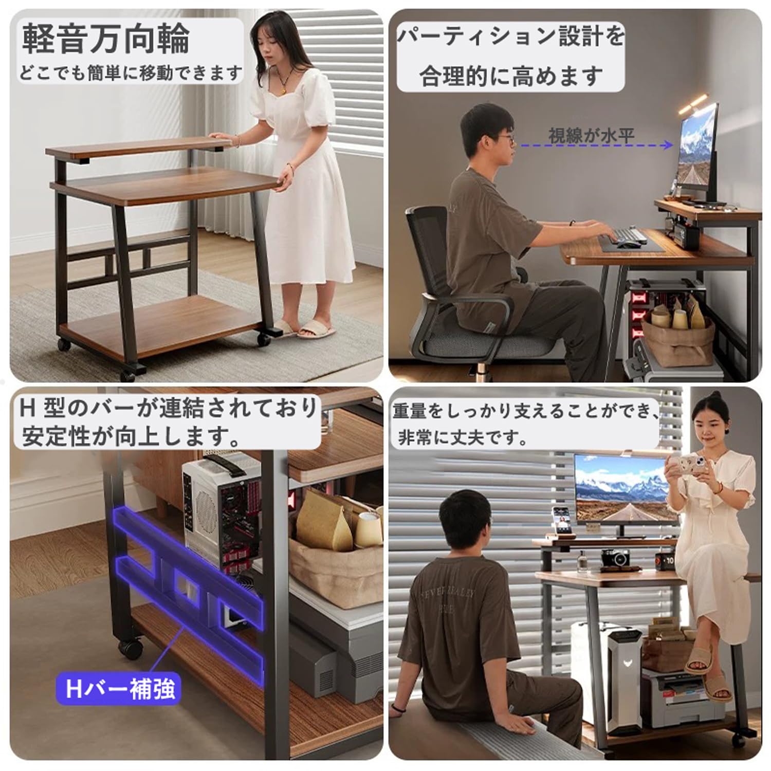Amazon | BURAYIENTA パソコンデスク モニター台付き 勉強机 棚付き 