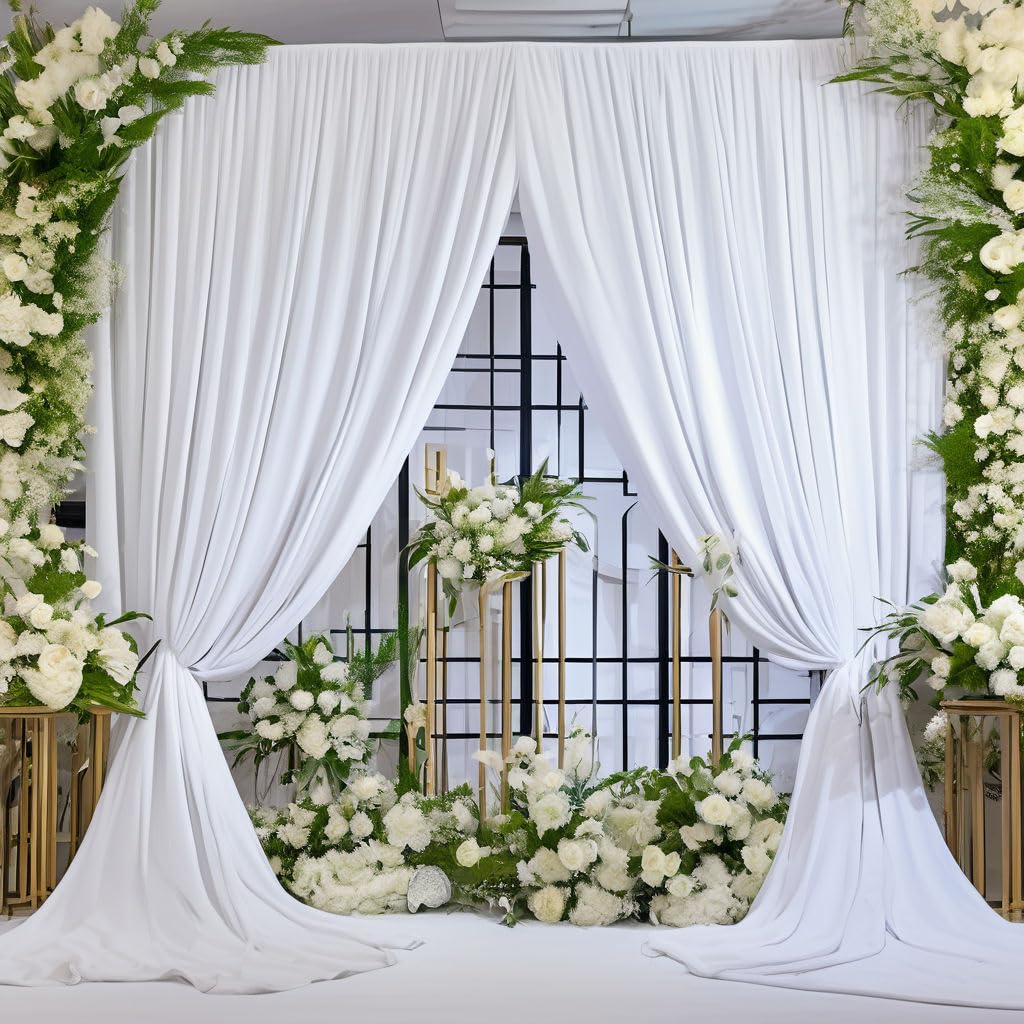 Tenda bianca da 2,5 x 3 m per fondali, tenda per sfondo per feste, sfondo per matrimonio bianco, tende in poliestere con sfondo bianco per compleanno, baby shower, battesimo, addio al nubilato