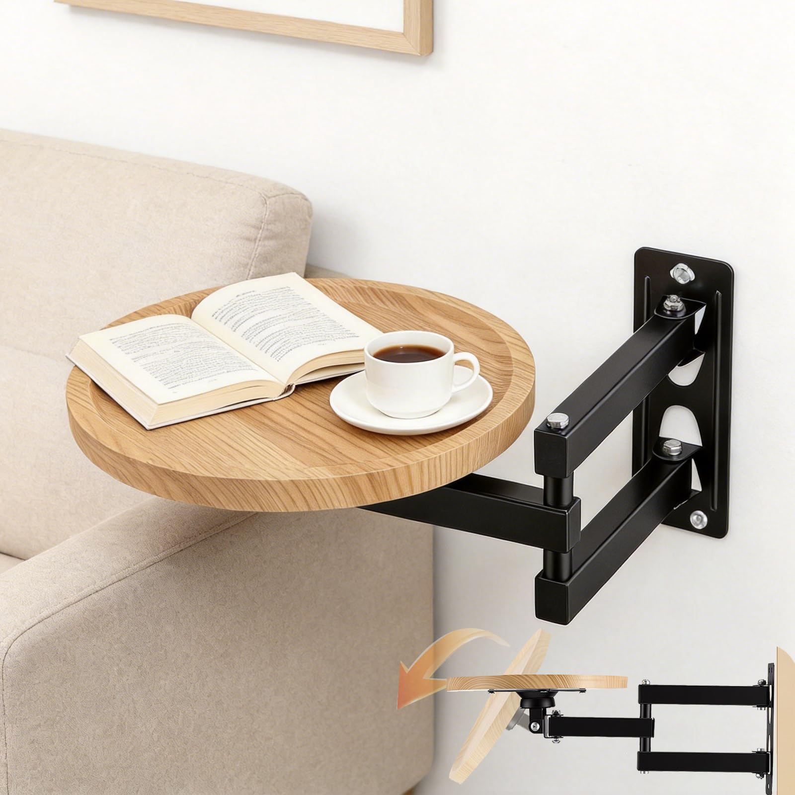 Runder Klapptisch Wand, Klappbar Wandtisch 30cm Kleine Wandmontierter Ausziehbar Rund Tisch Wandtisch Platzsparend Schwebende Tablett für Nachttisch (B)