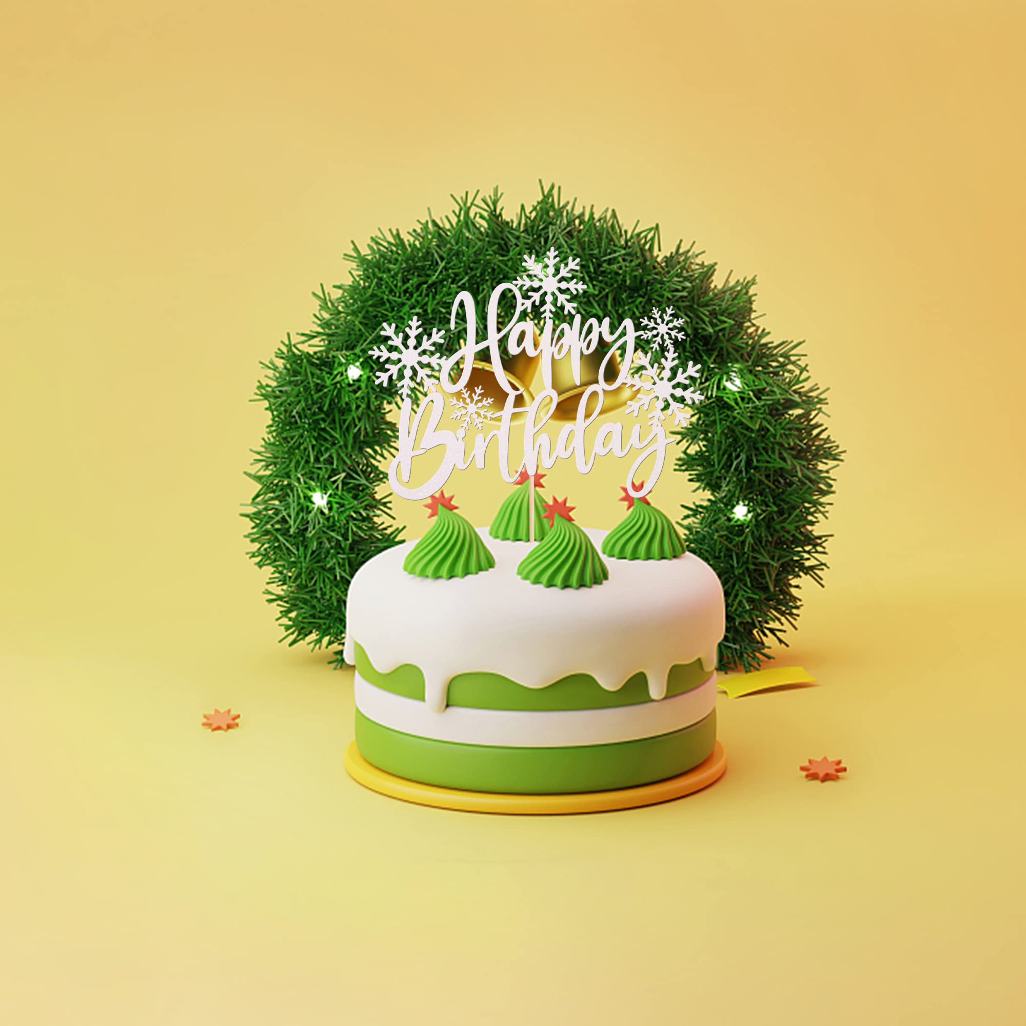 Schneeflocken Cake Topper "Happy Birthday" – Glitzer-Dekoration Für Winter- & Frozen-Partys