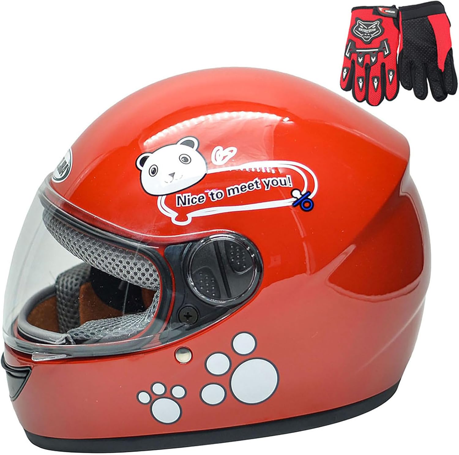 NO GLOVES Kids Bike Helmet with Gloves, for Pedal Scooter, Motorcycle, ATV, Quad Bicycle, Suitable for Ages 3-6 RED