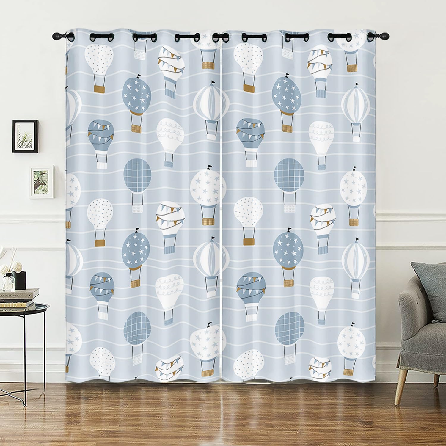HOSIMA Set Di 2 Tende Con Mongolfiera Grigia - 140x245 Cm, In Poliestere, Stampata Digitalmente, Per Cameretta Bambini E Adolescenti
