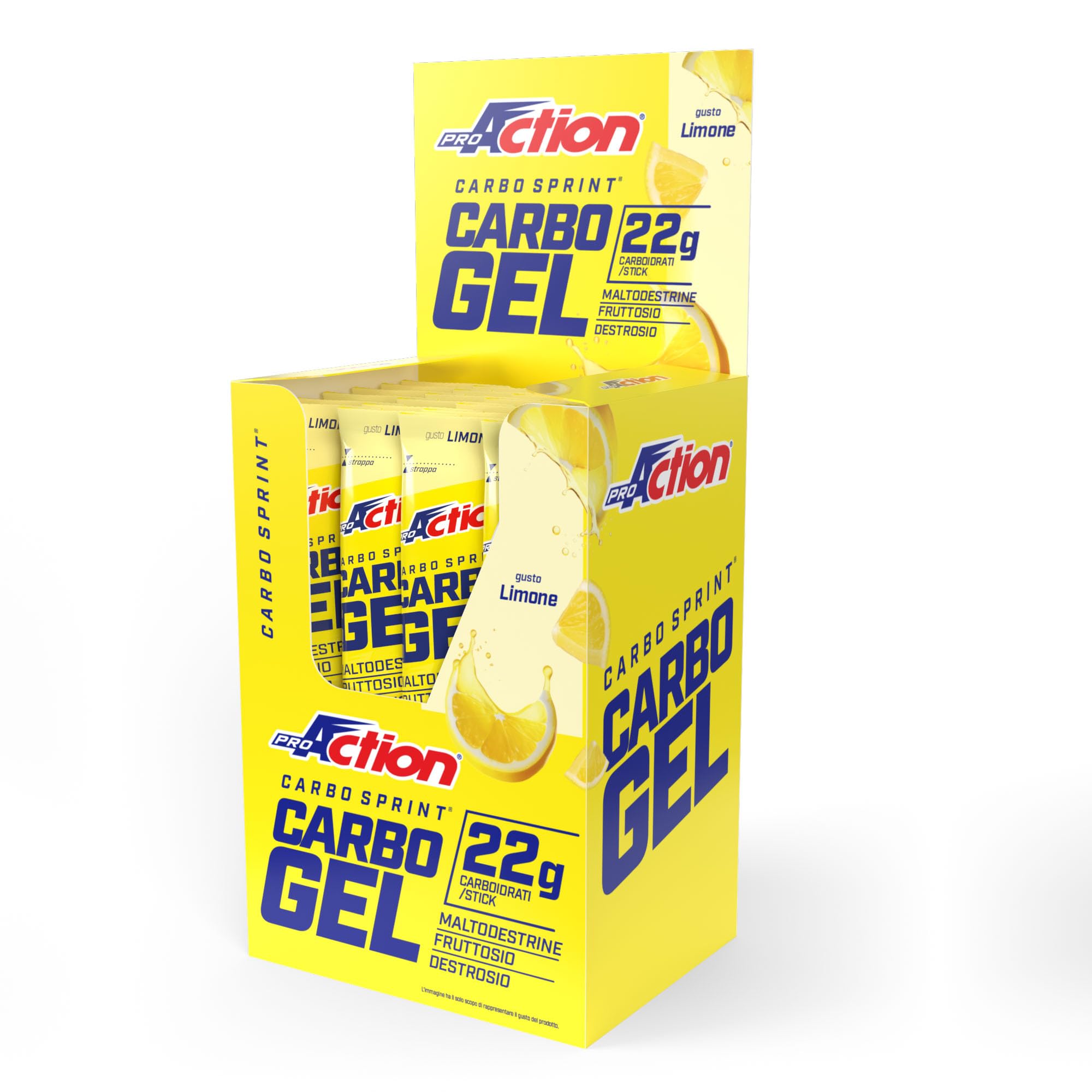 ProAction Carbo Sprint Gel Energetico | Gel Carboidrati per Ciclismo, Running e Corsa | Energy Gel Sport 22g Carboidrati per Stick | Box da 25 pz