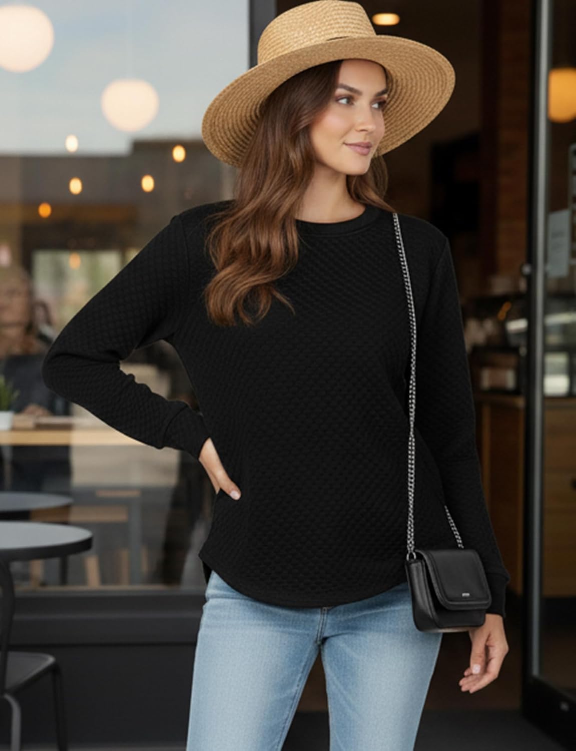 YOGINGO Tunic Sweatshirt for Women Waffle Long Sleeve Crewneck Winter Fall Tops, Cozy Fashion Curved Hem Outfits 2025 - Image 6