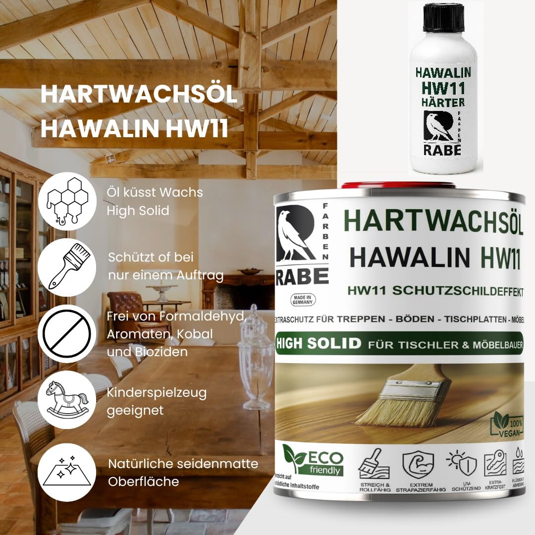 RABE 2K Hartwachsöl Hawalin HW11 mit Härter High Solid Farblos seidenmatt Parkett Möbel Öl (1, Farblos Natur Seidenglänzend, 2,75 Liter)