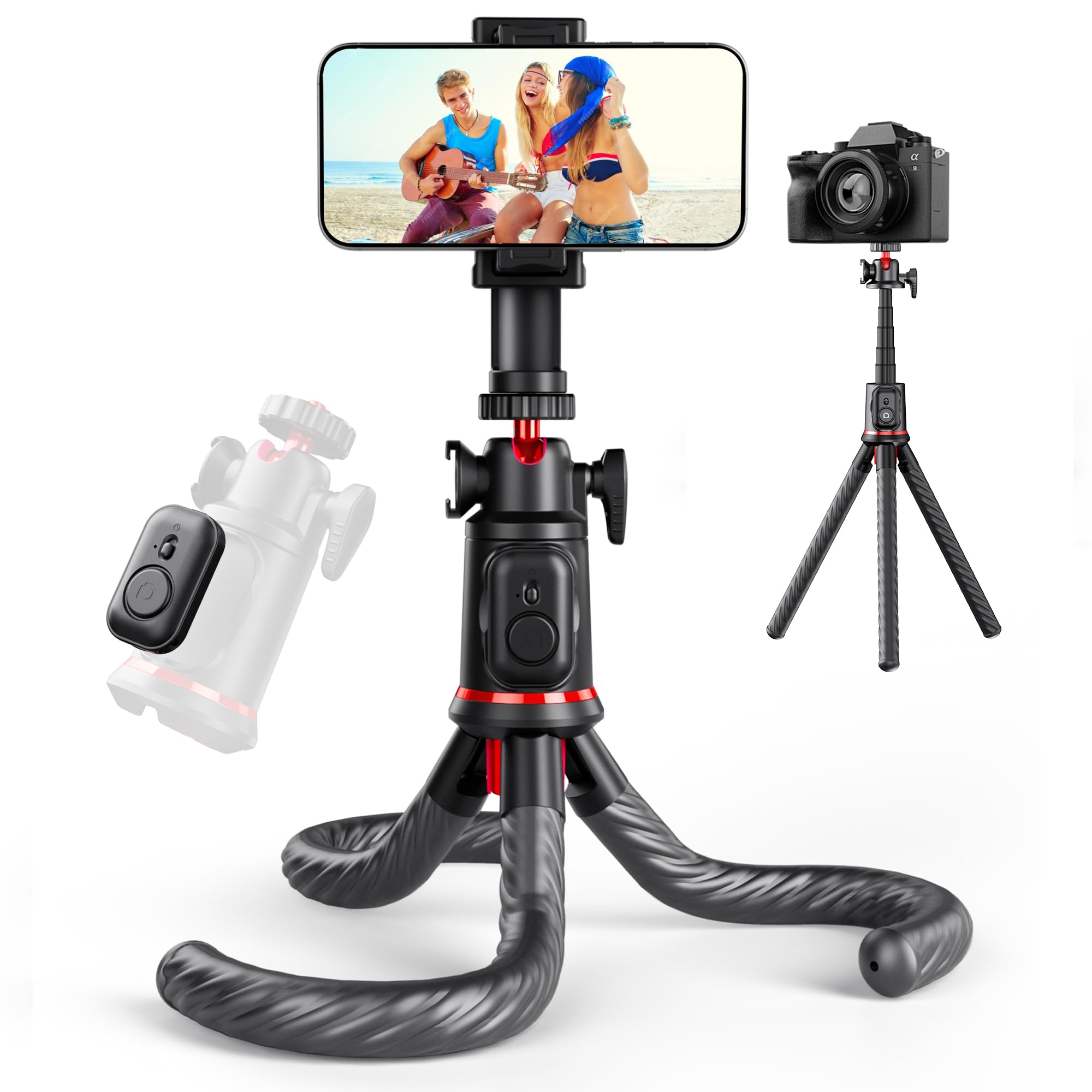 Phone Tripod, Rollei MonkeyPod Flexible Selfie Stick Tripods Stand for Camera and Smartphone with Wireless Remote Control Gorilla Pod 360° Rotating Portable for Selfies/Video Recording/Live Streaming