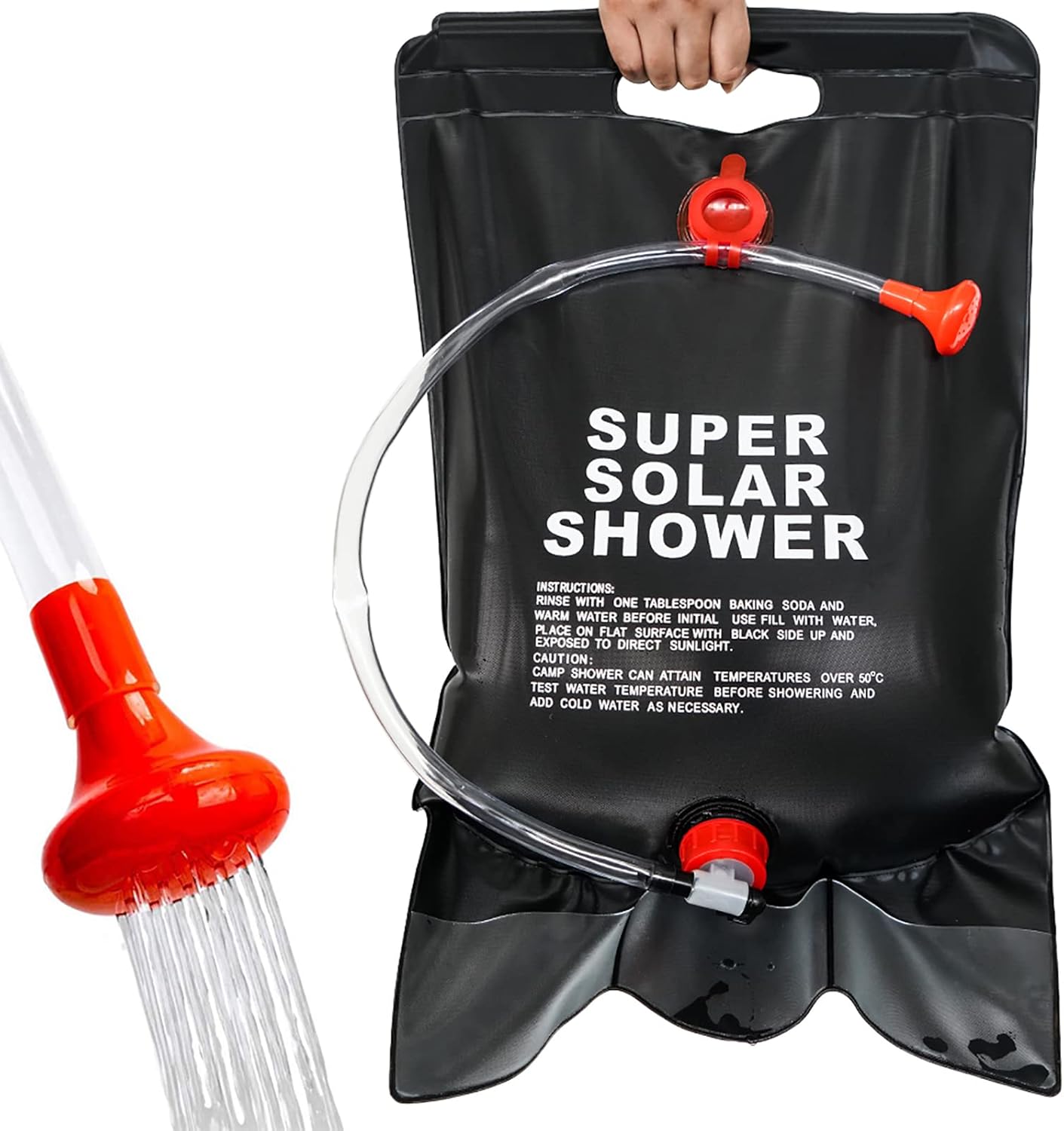 20L Portable Shower Bag with Switch Hose and Plastic Head Large Capacity Solar Water Storage for Camping Outdoor Hiking Picnic