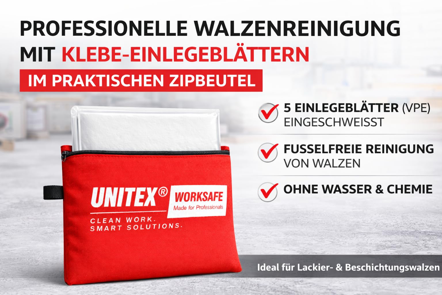 Wałek malarski do czyszczenia arkuszy kleju – 1 opakowanie po 5 arkuszy (250 x 300 mm) – usuwa kłaczki kurzu – przygotowanie wałków bez wody – dla malarzy, lakierników, wykładzin podłogowych