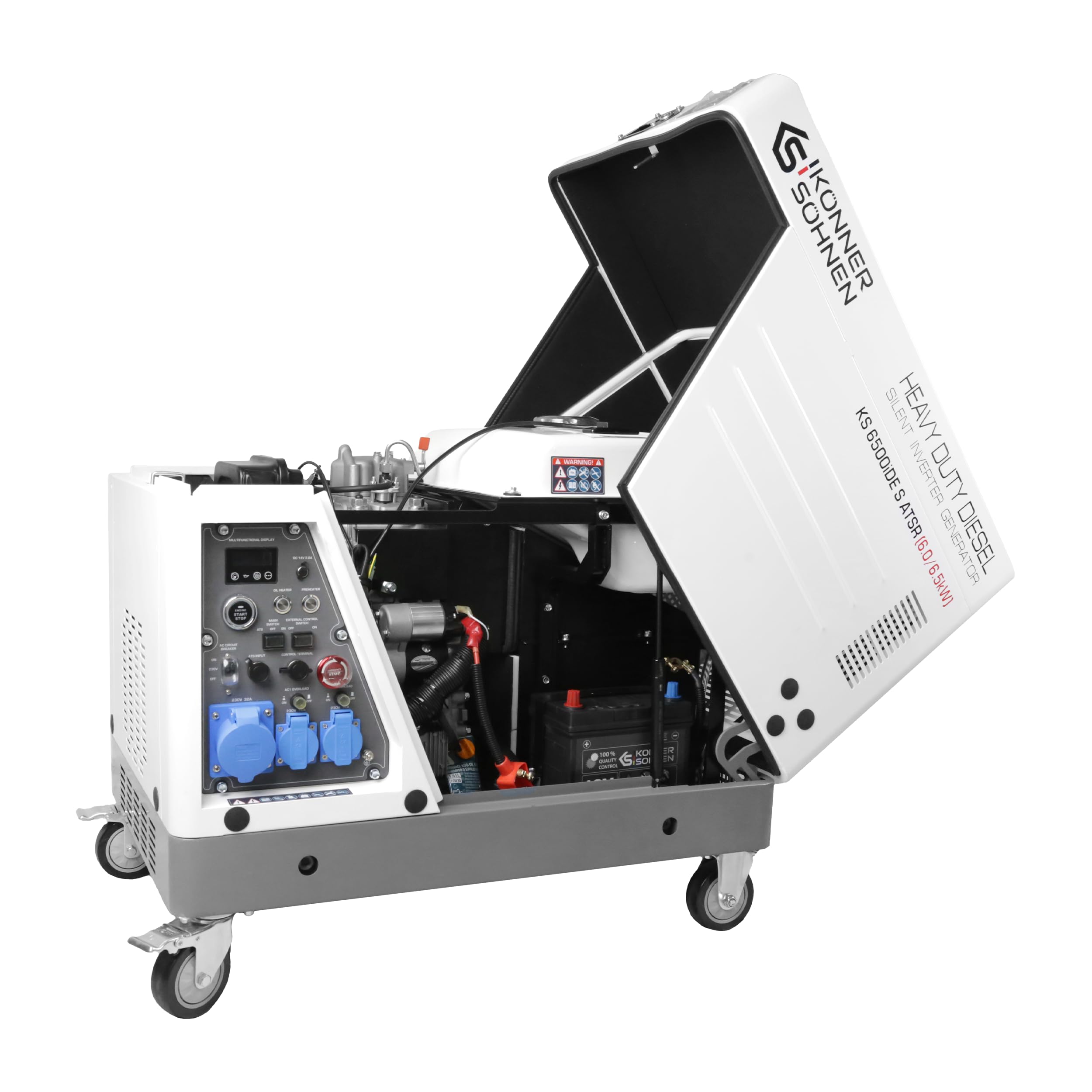 K&S Könner&Söhnen KS 6500iDE S ATSR Diesel Inverter Generator 6,5 kW, stromgenerator mit Schallschutzgehäuse, inverter notstromaggregat mit Elektrostart, ATS-Anschlussmöglichkeit und Vorheizfunktion
