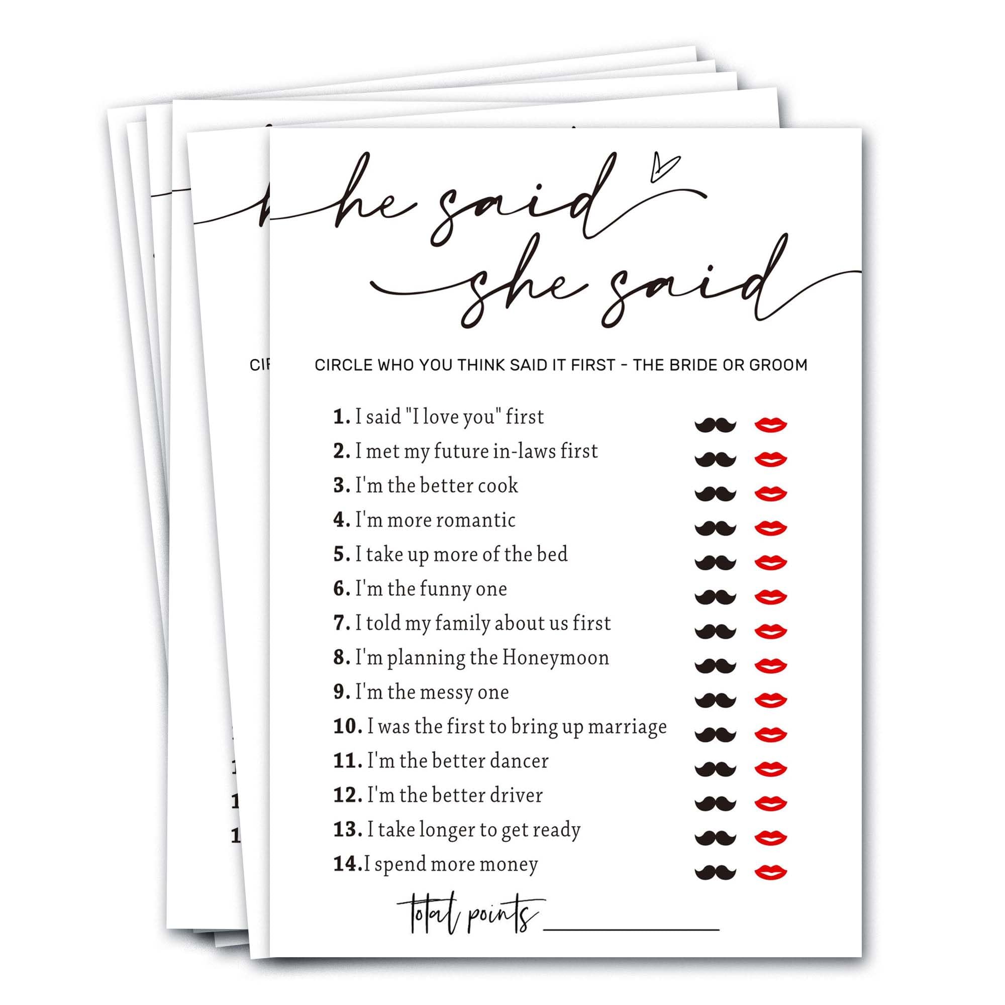 Wedding Shower Games Cards, Guest Who Said It, He Said She Said Game Cards, Bridal Shower Games 25 Guests, Engagement Party Wedding Games for Guests,