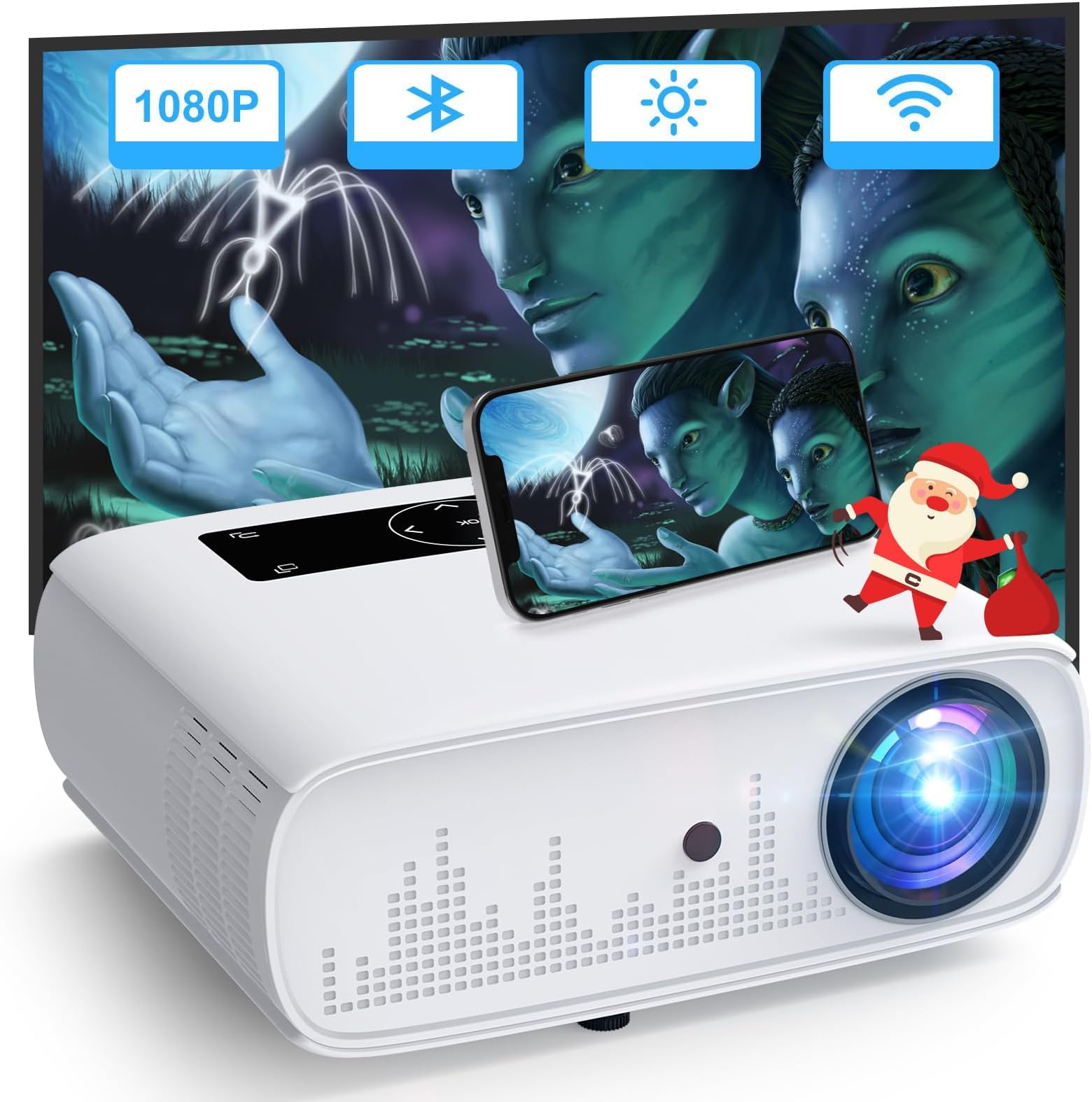 HOPVISION Projector, 4K Projector 15000 Lux Native 1080P WiFi Projector Full HD Home Cinema Video Projector Bluetooth Projector 350 Inch Display Compatible with TV Stick, HDMI, USB, X-Box, iOS/Android