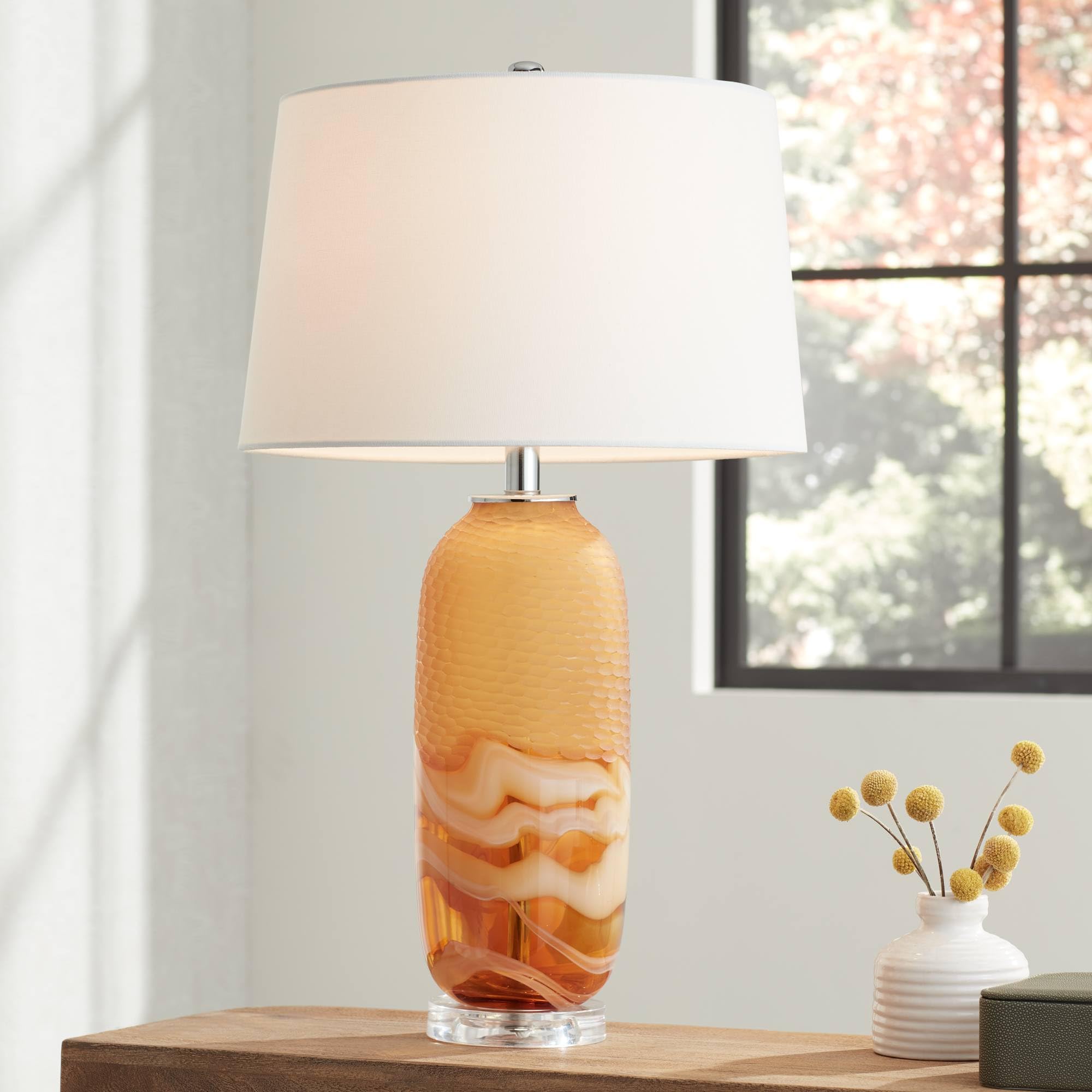 Possini Euro Design Possini Euro Lapis 28 1 4 High Tian Orange Art Glass Table Lamp