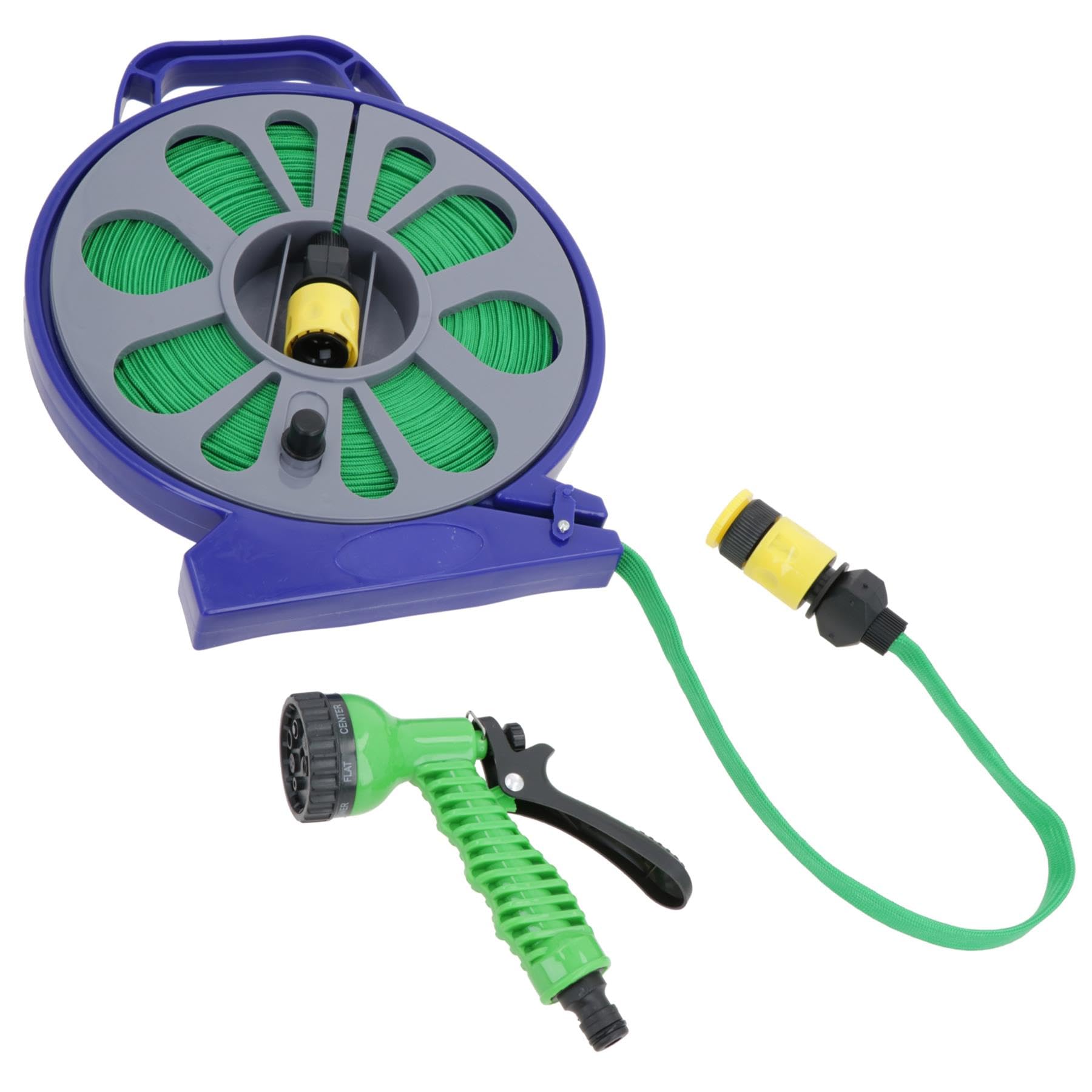 Portable Garden Flat Hose Reel with 7 Dial Spray Gun Garden Watering 15 Metres