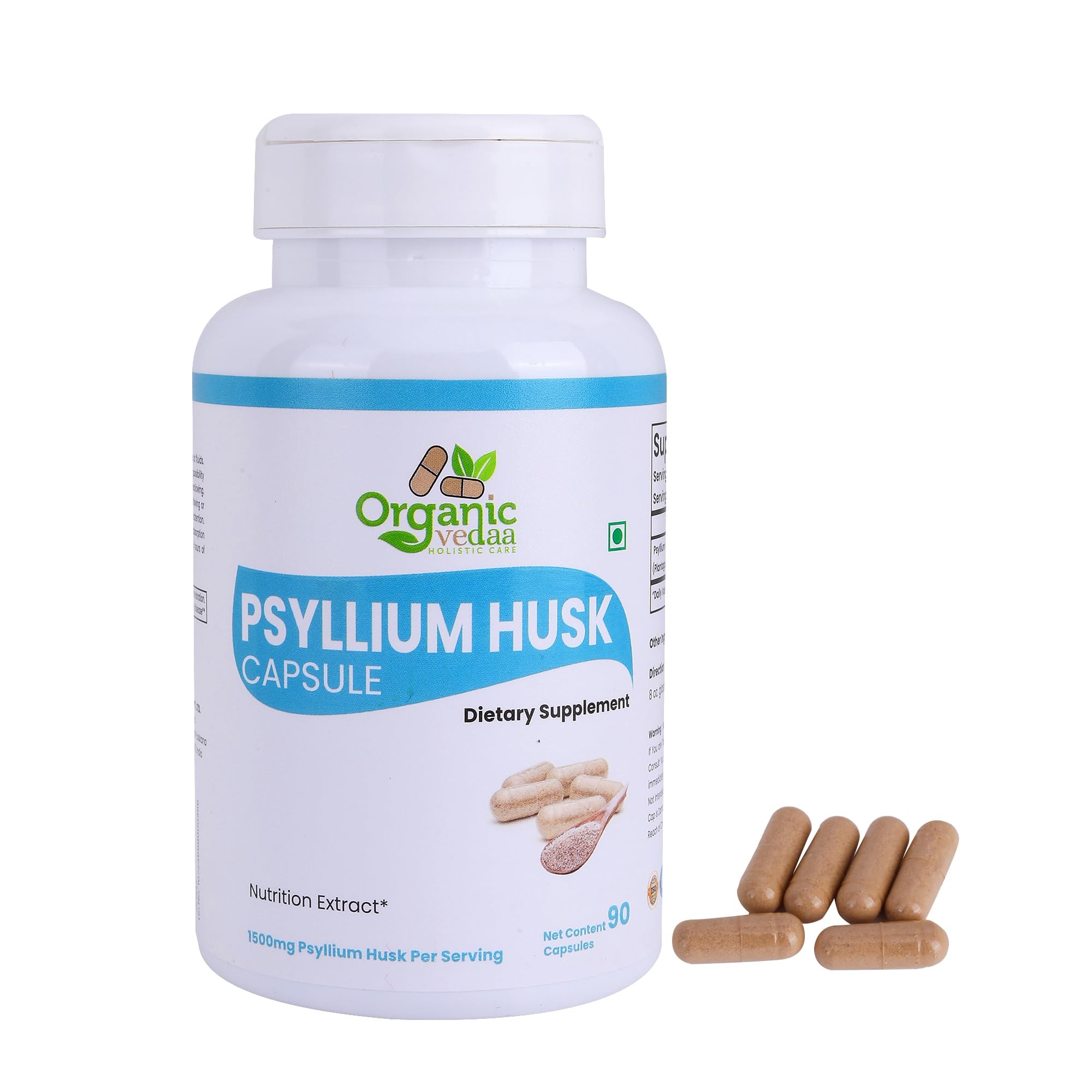 Natural Fiber Supplement for Digestive Health & Regularity | Psyllium Husk Fiber Capsules | Plant-Based, Non-GMO, Gluten-Free (90 Capsules)