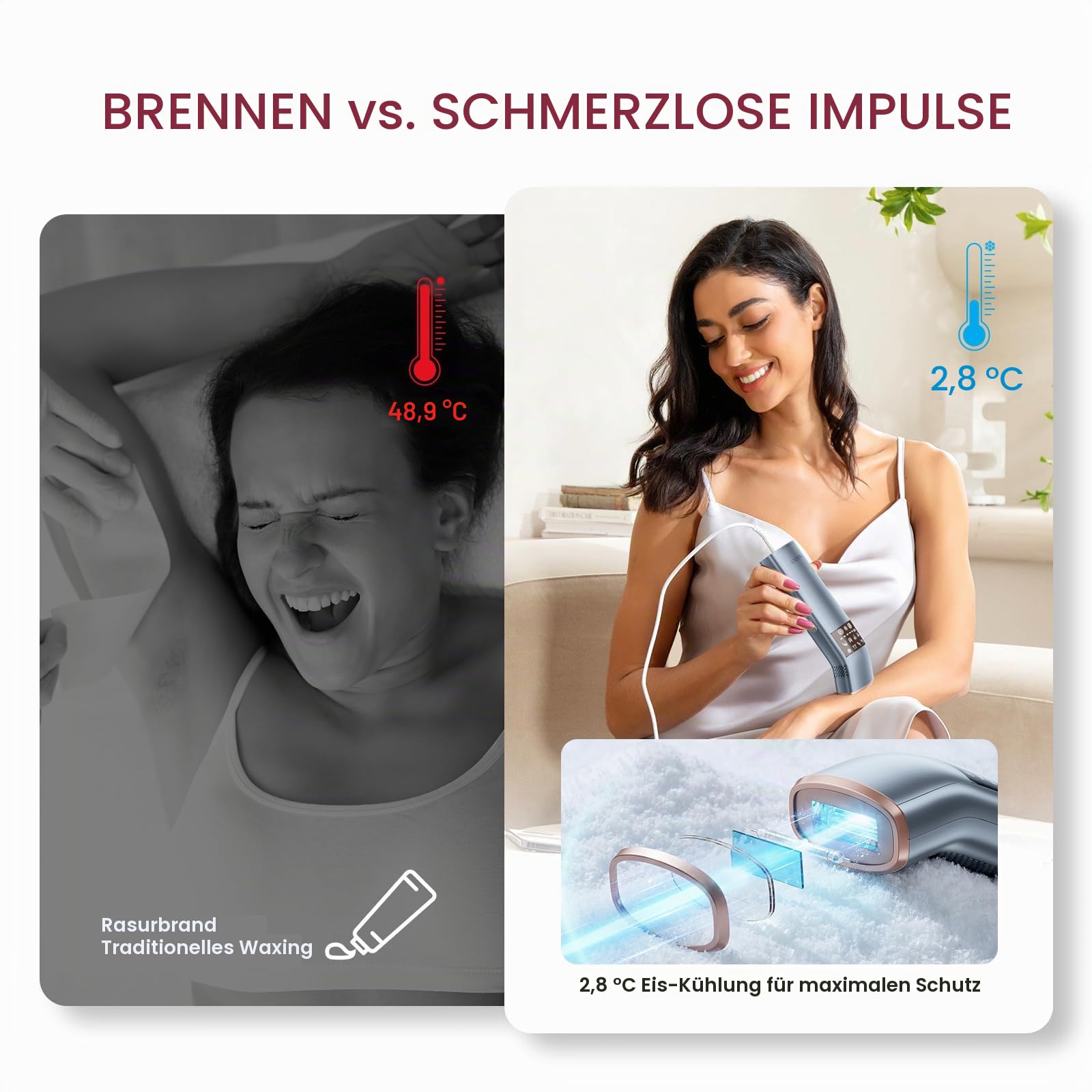 TRIPLE-Pulse IPL Laser Haarentfernung, Komfort 2.8 °C Saphir Eiskühlung Haarentfernungsgerät für Frauen und Männer, Effektive, Permanente, Alternative zur Salon-Haarentfernung zu Hause (Marineblau)
