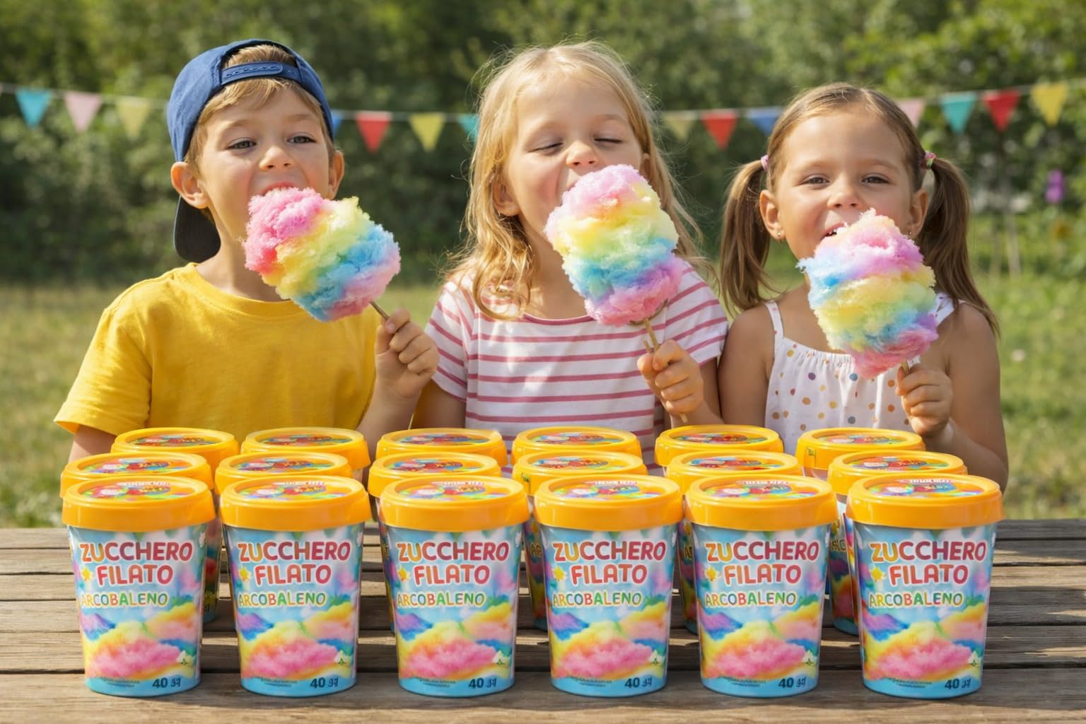 Zucchero Filato Arcobaleno Tutti Frutti Barattolo 40 g Confezione da 12 Pezzi Dolce Colorato per Feste Compleanni Eventi Bambini Buffet e Party