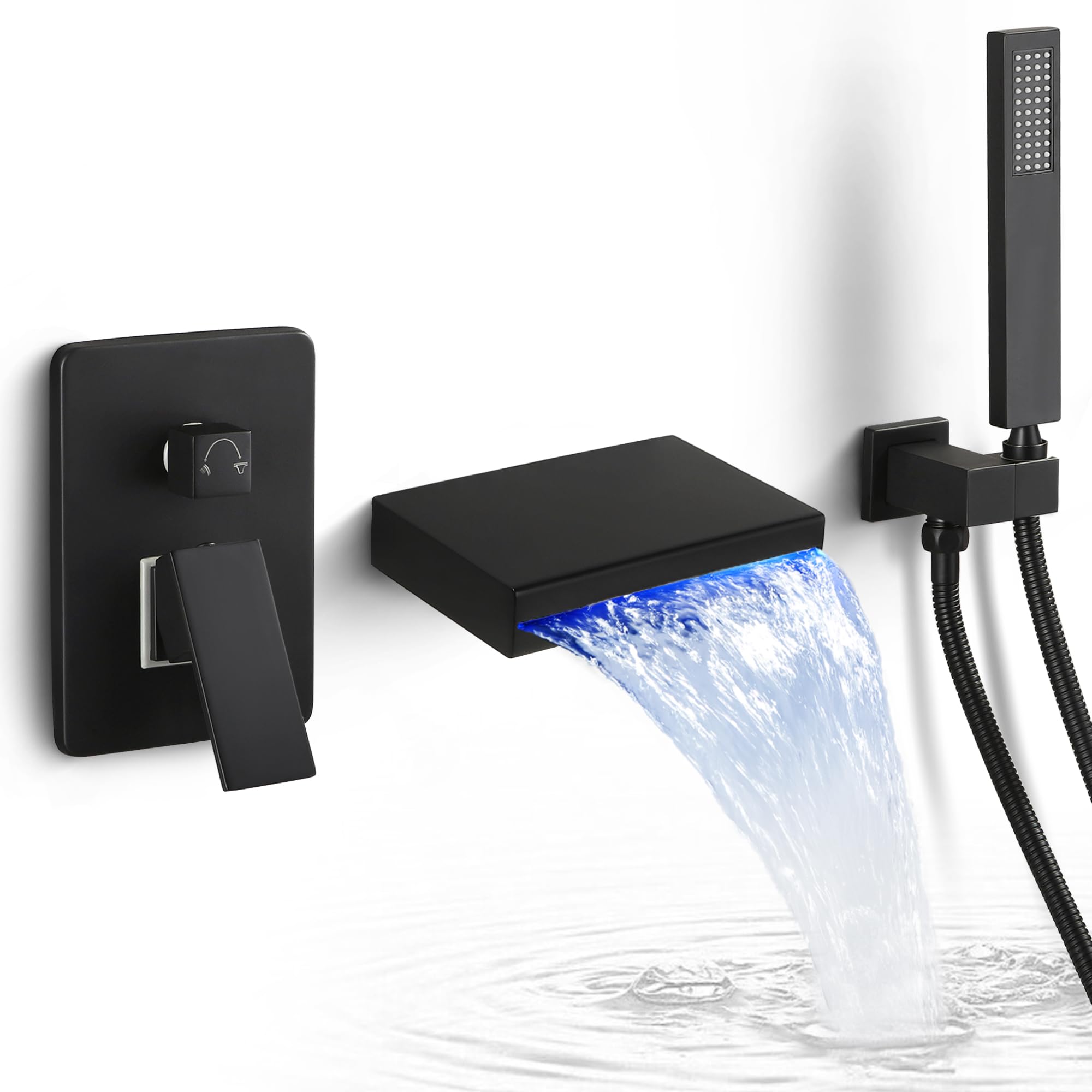 Single Handle Tub Faucet Matte Black Wall Mount Waterfall Tub Faucet ...