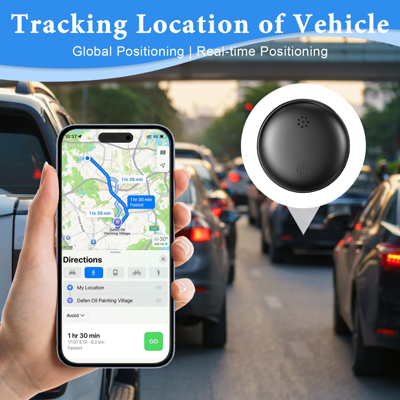 Traceur GPS Voiture, Smart Traceur Tag Magnétique Compatible avec Android et iOS, Tracker GPS Voiture sans Abonnement sans SIM, Positionnement Global en Temps Réel Traceur Tag GPS pour Auto (Noir)