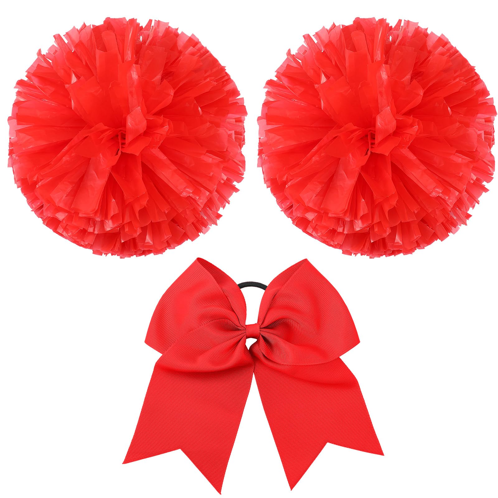 Photo 1 of Hanaive 3 Pcs Cheerleading Pom Poms and Large Cheerleader Hair Bow Metallic Cheer supplies for Team Spirit Sports Dance Cheering(Red,Matte)