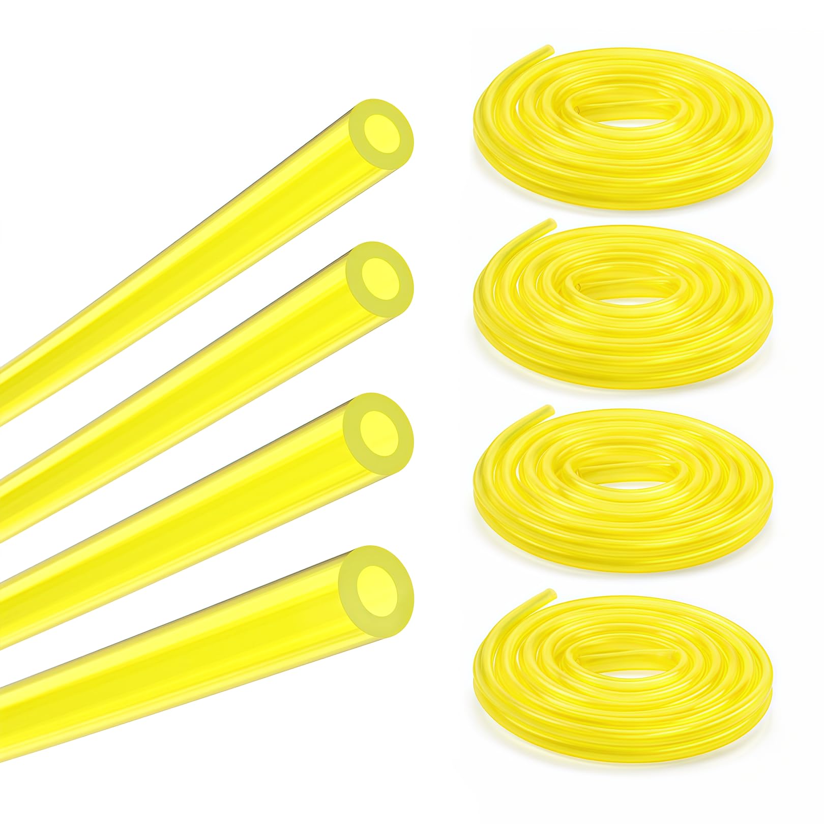 4 Sizes Strimmer Fuel Pipe, Universal Fuel Line Hose Kit for Trimmer, Chainsaw, Brush Cutter, Blower, Lawn Mower and Small Engine, Flexible Petrol Fuel Pipe Replacement, Yellow